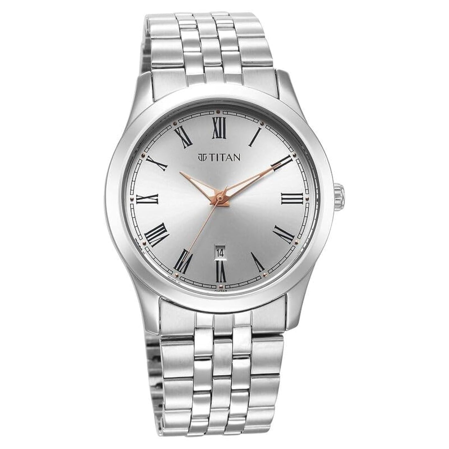 Titan Mens Silver White Dial Leather Strap Watch, Silver, Bracelet