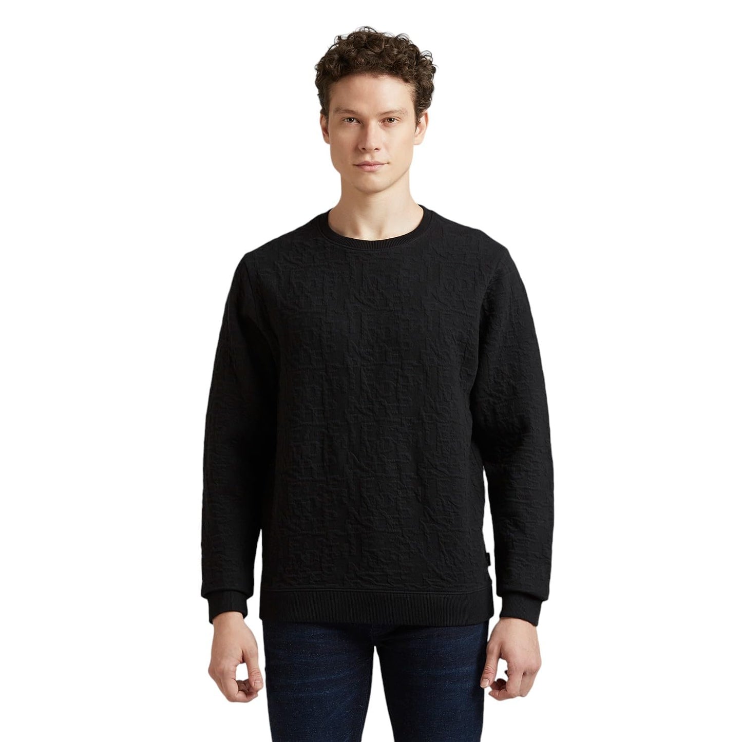 Pepe Jeans Black Self Design Full Sleeve Sweatshirt