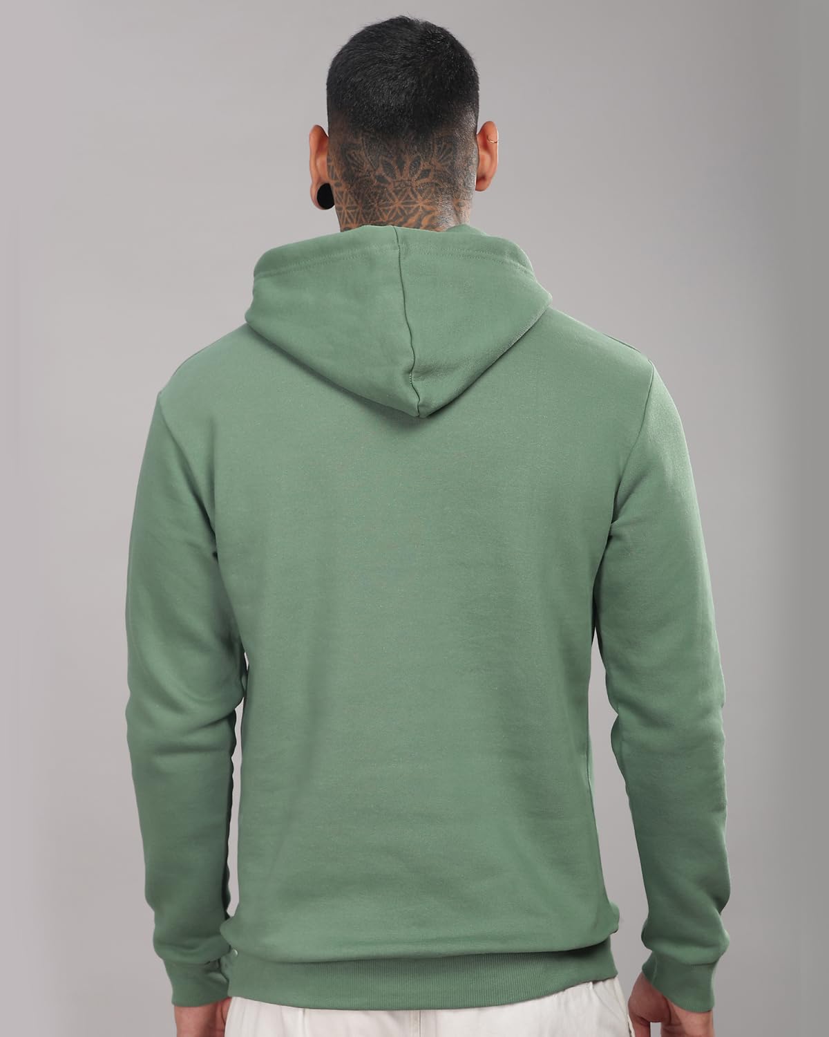 ADRO Men's Cotton Neck Hooded Sweatshirt (H-M-PLN-PT_Pista_S)