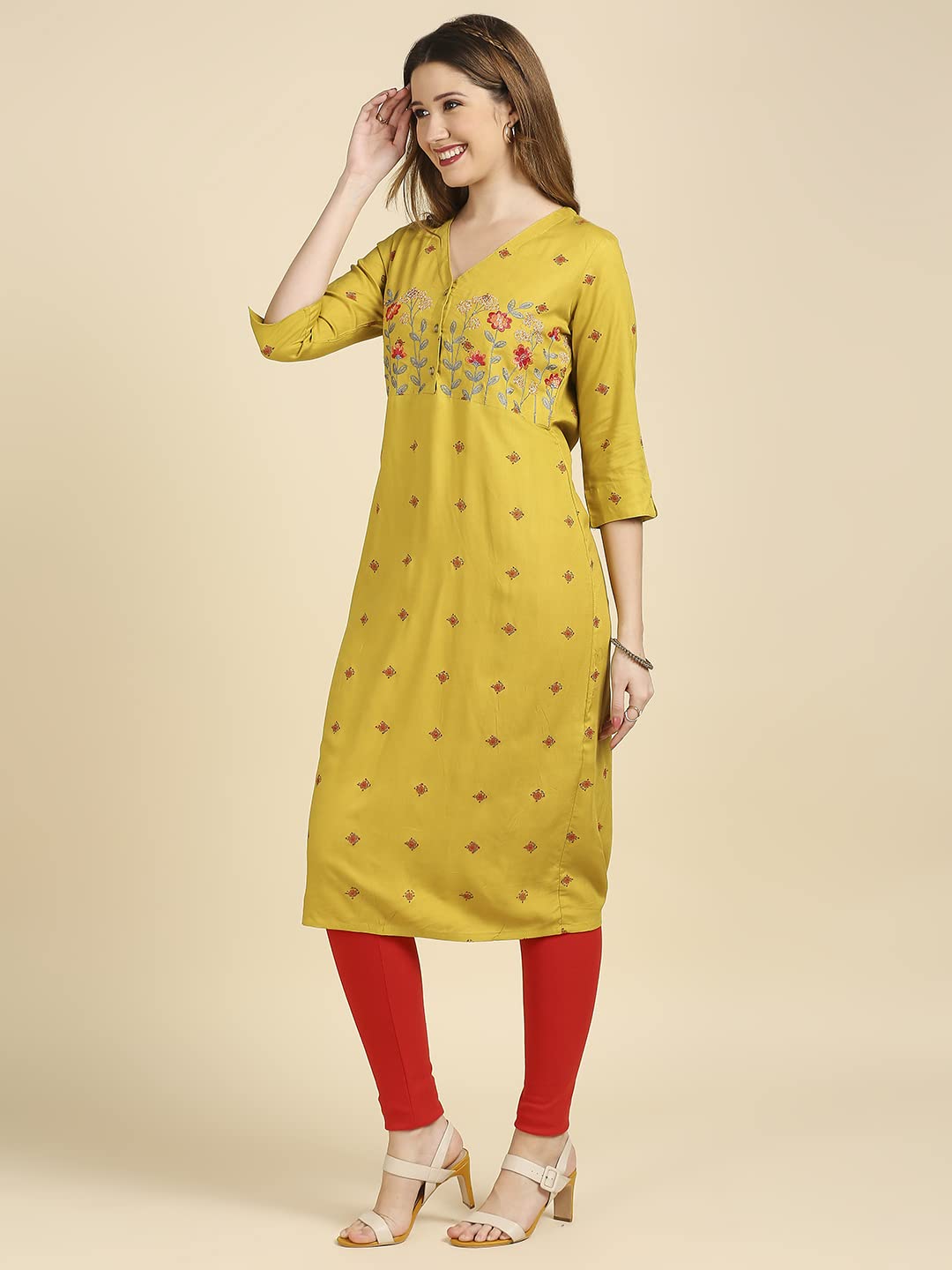 anubhutee Women Rayon Straight Ethnic Motifs Printed Thread Work Kurta