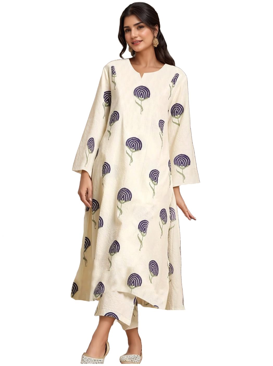 ANNI DESIGNER Women s Rayon Viscose Print Straight Kurta with Pants, Begani, XL