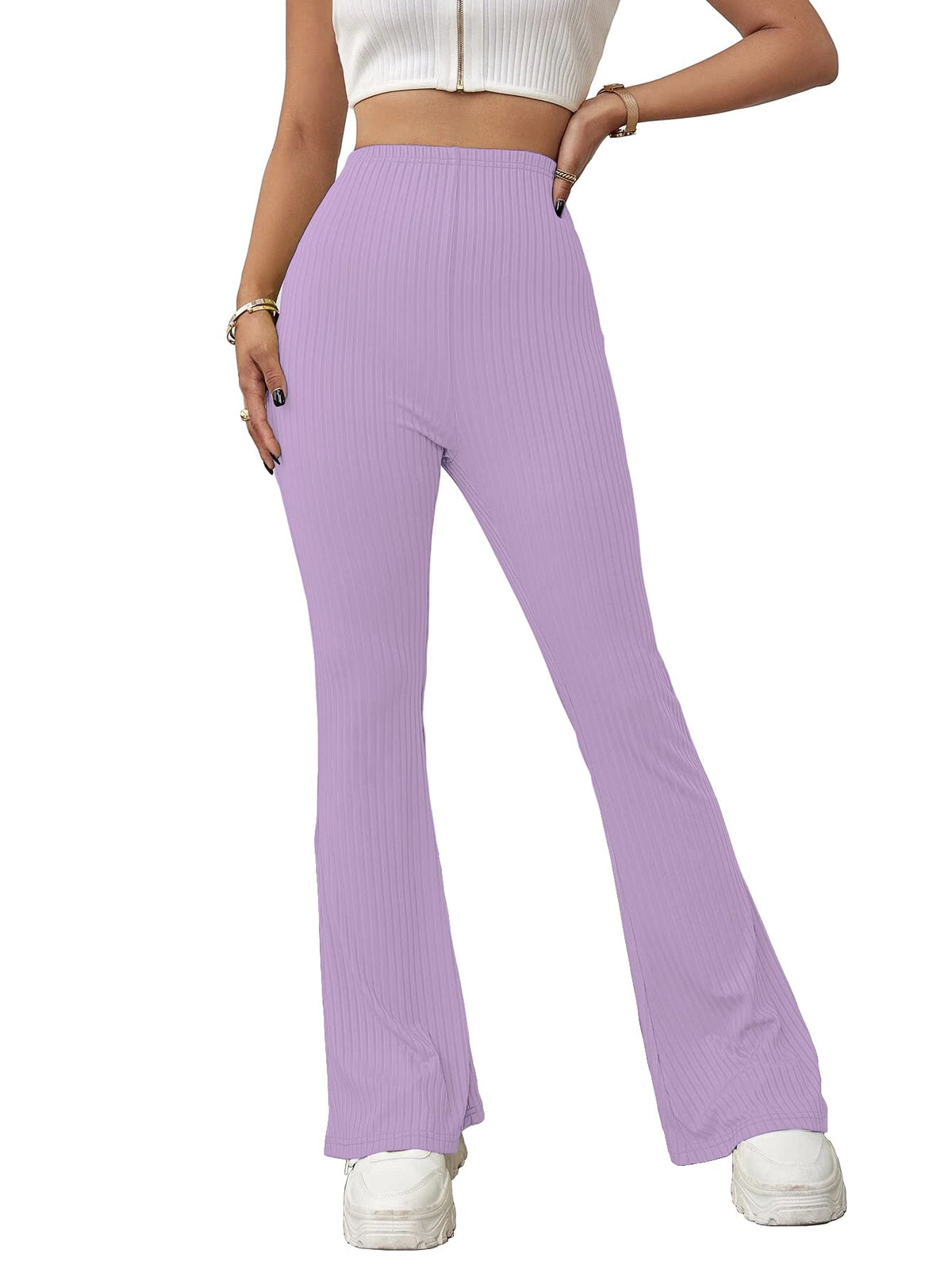Shasmi Light Purple Womens Yoga Dress Pants Stretchy Work Slacks Business Casual Office Flare Bell-Bottom/Boot-Cut Elastic Wais