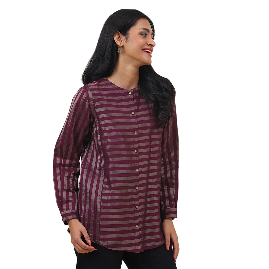 Fabindia WomenS Regular Tunic Shirt (102567402_Wine