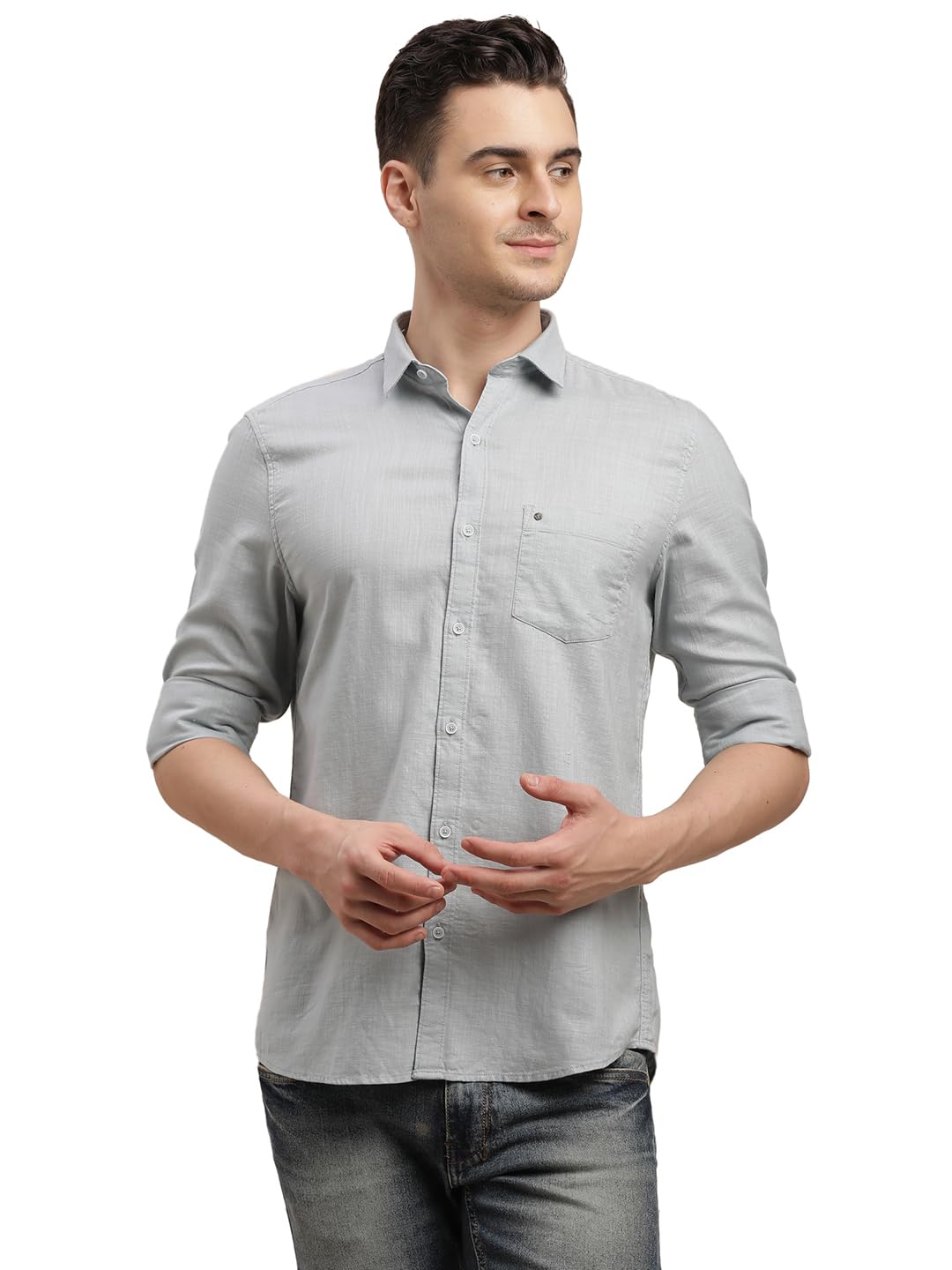 Turtle Men 100% Cotton Solid Slim Fit Grey Casual Shirt