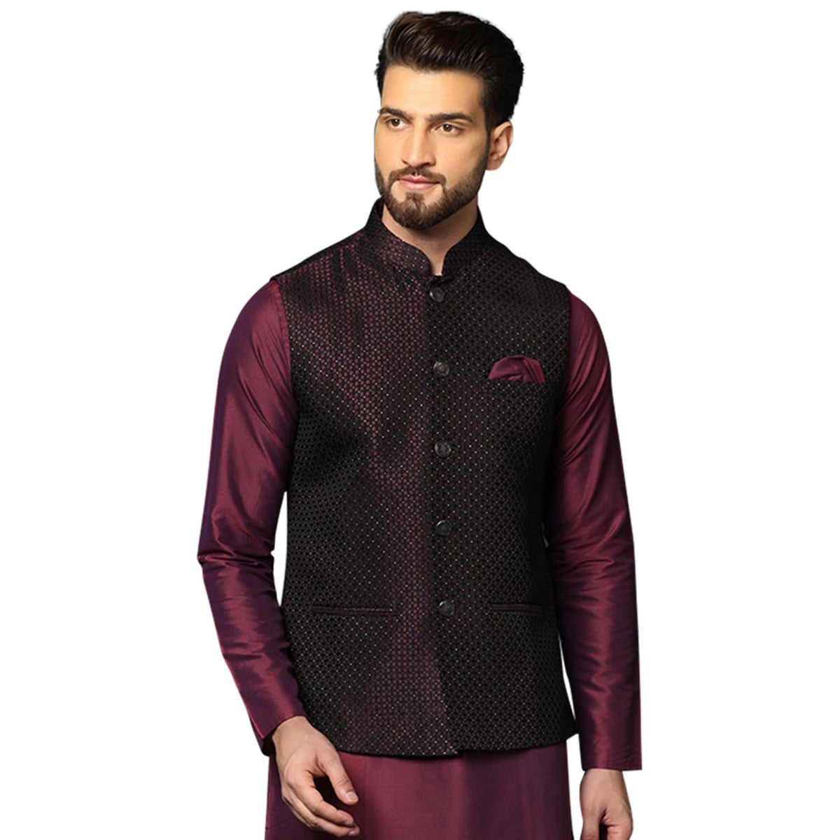 Kisah MenS Nehru Jacket Ethnic Festive Waistcoat Navy Blue Cotton, Regular Fit
