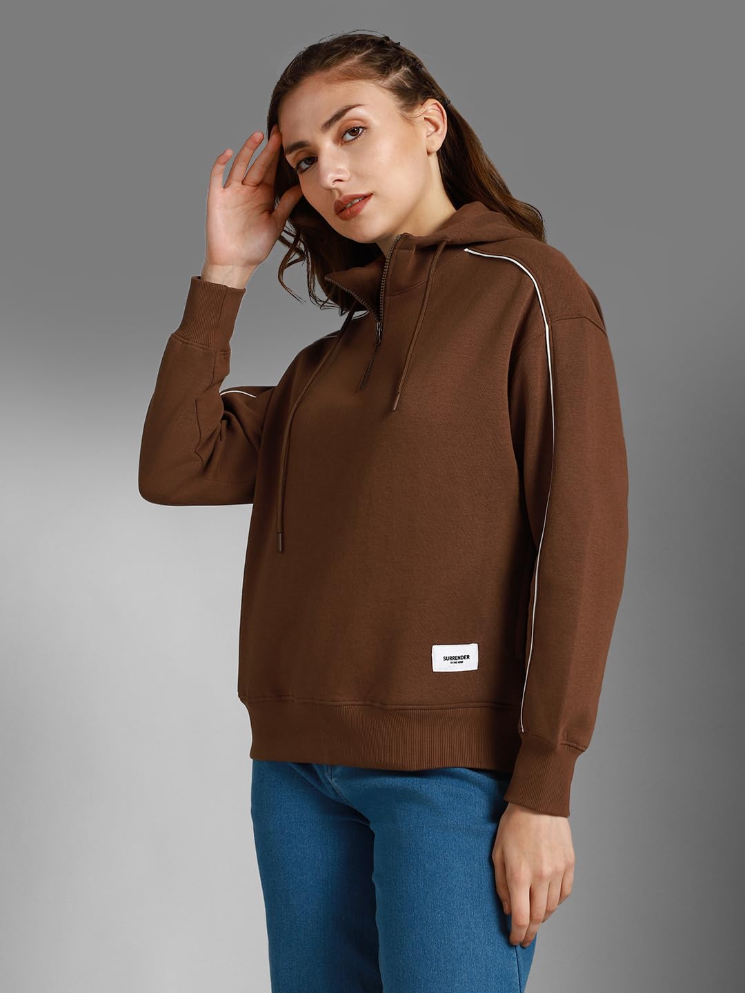 High Star WomenS Cotton Hooded Neck Sweatshirt (Hswssw23008_Bn_Brown