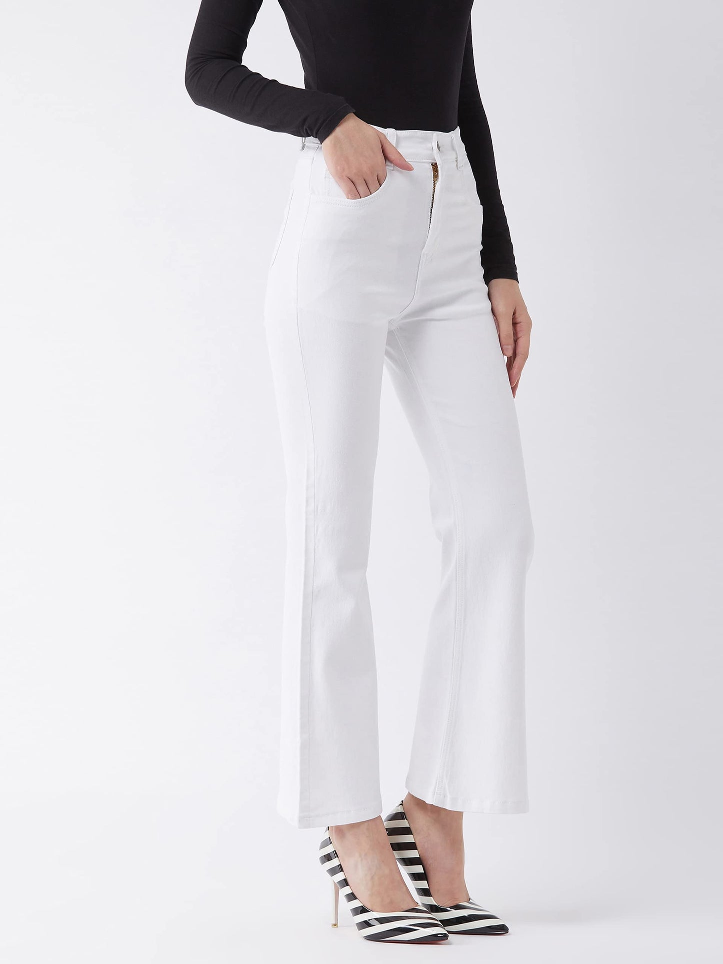 Miss Chase WomenS White Bootcut High Rise Regular Stretchable Denim Jeans (Mcaw21Den10-86-82-26, White, 26)
