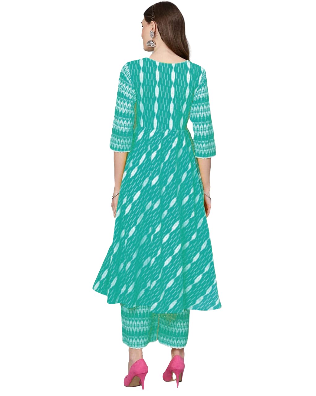 GoSriKi Women's Cotton Empire Printed Kurta with Palazzo(YASHIKA-Light-Blue_GO)