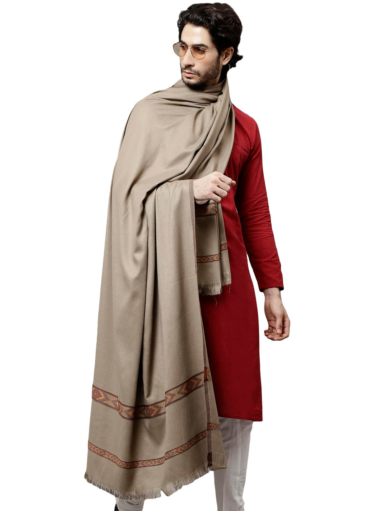 Weavers Villa Mens Kullu Design Wool Blend Lohi/Shawl, 120cm x 240cm