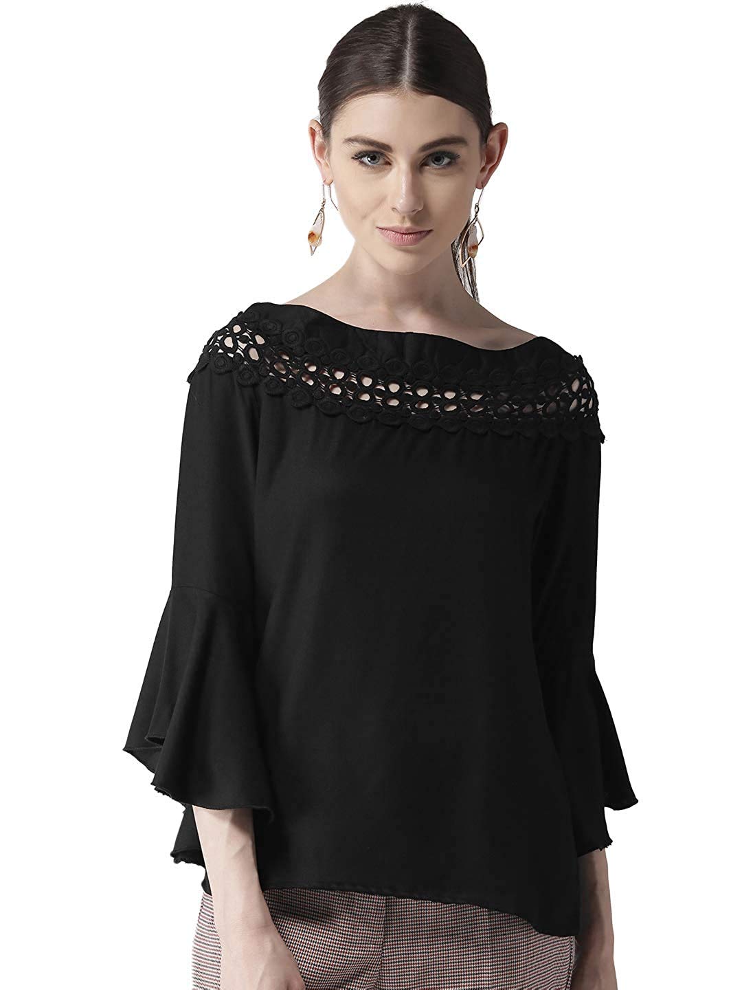 Style Quotient Women Solid Black Viscose Rayon Smart Casual top