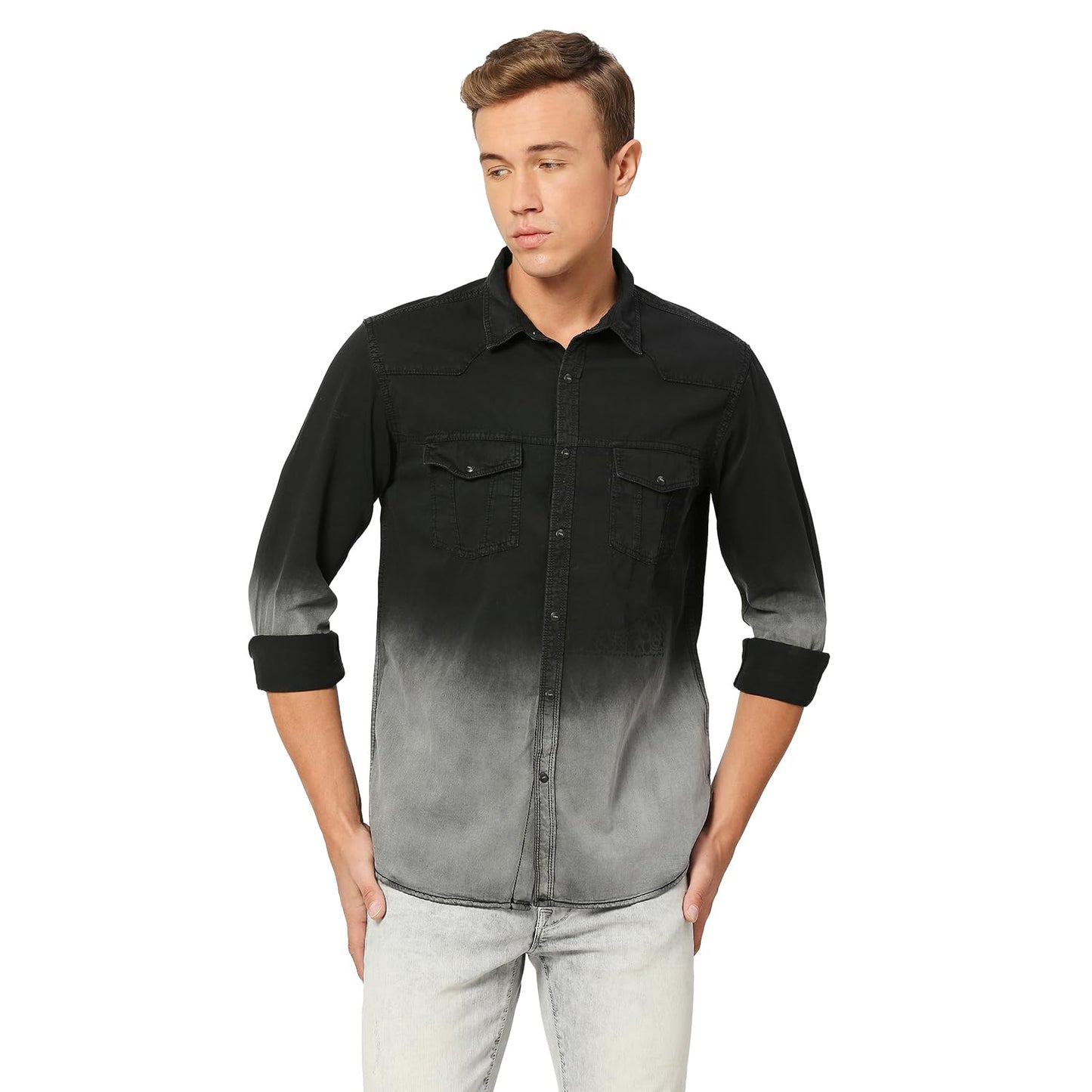 Pepe Jeans Finn Ls Printed Ombre Denim Shirt, Dk Wash, Xxl