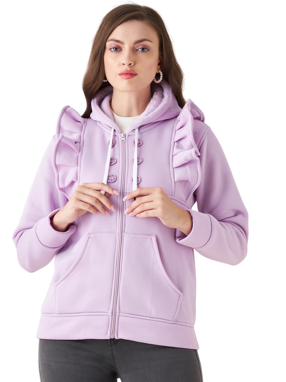 Pivl Women Solid Hooded Casual Purple Jacket For Winter