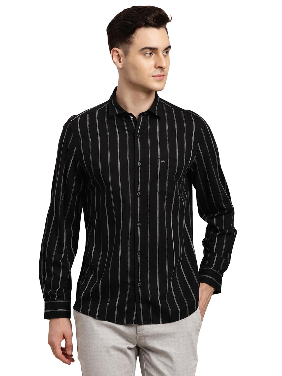 Turtle Men 100% Cotton Black Slim Fit Casual Shirt