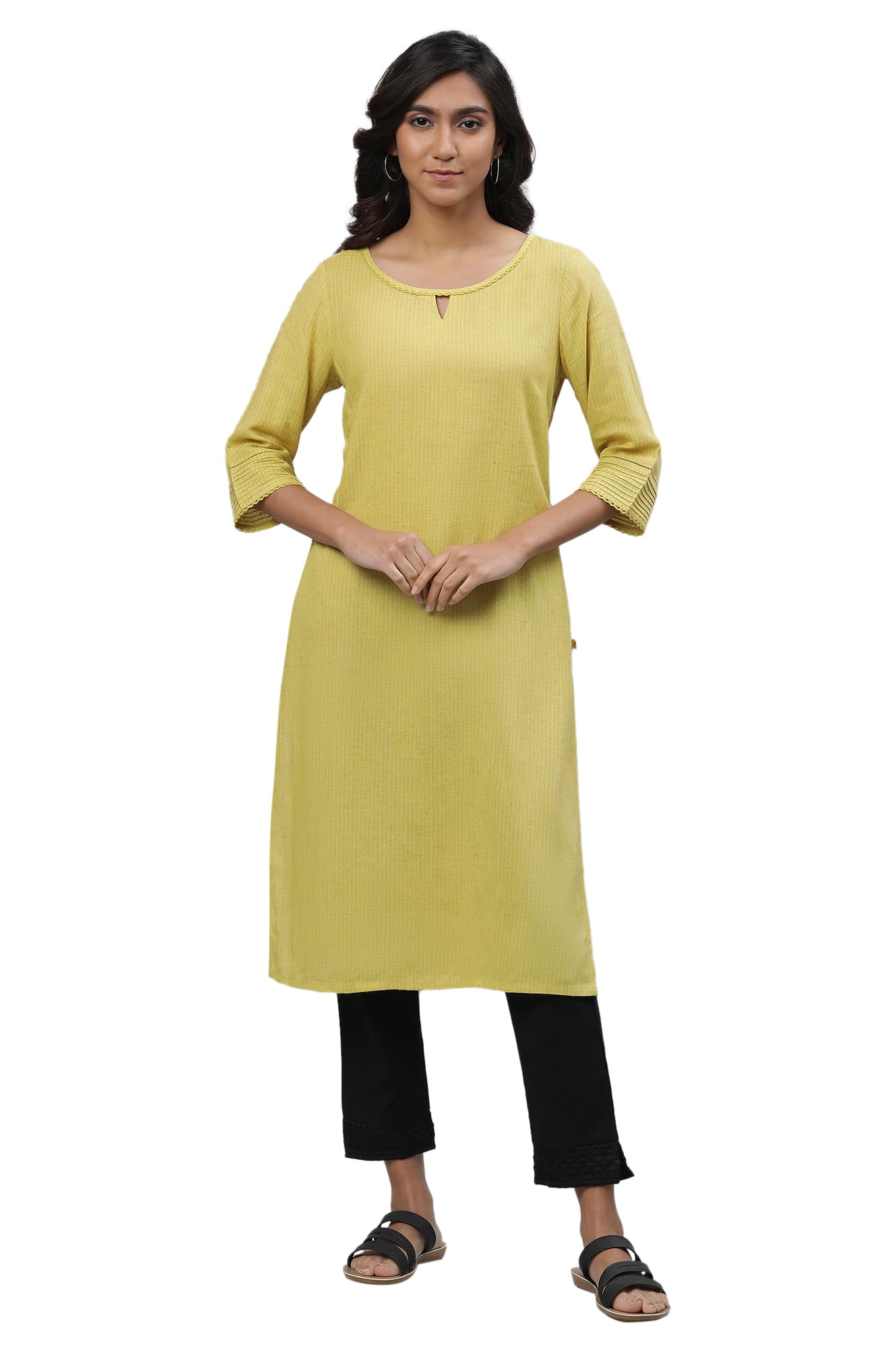 Aurelia Women's Lemon Celery Yarn Dyed Rayon Flax Kurta_23AUA12231-703434_S