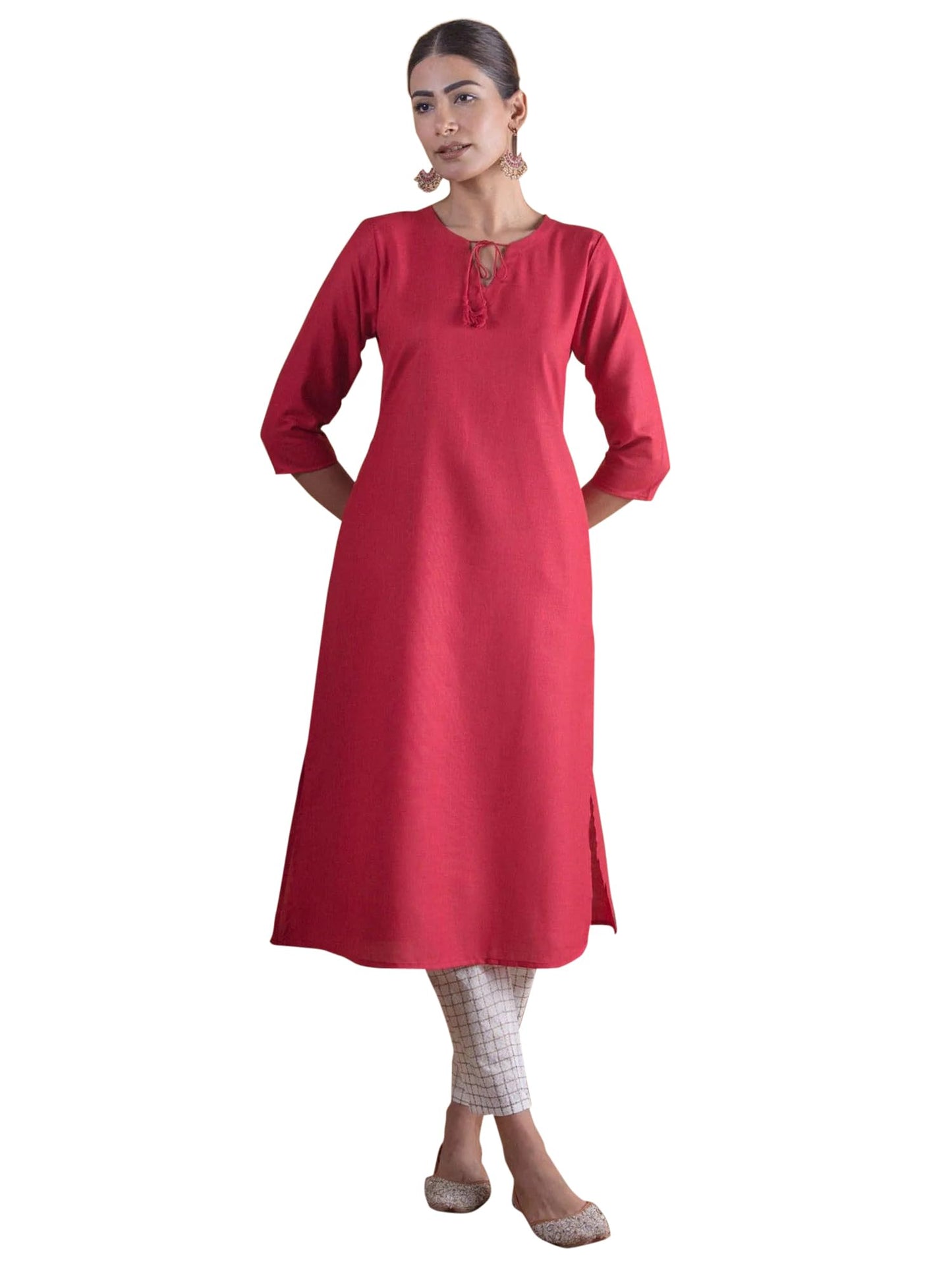 Libas WomenS Cotton Solid Straight Kurta (4336_Maroon