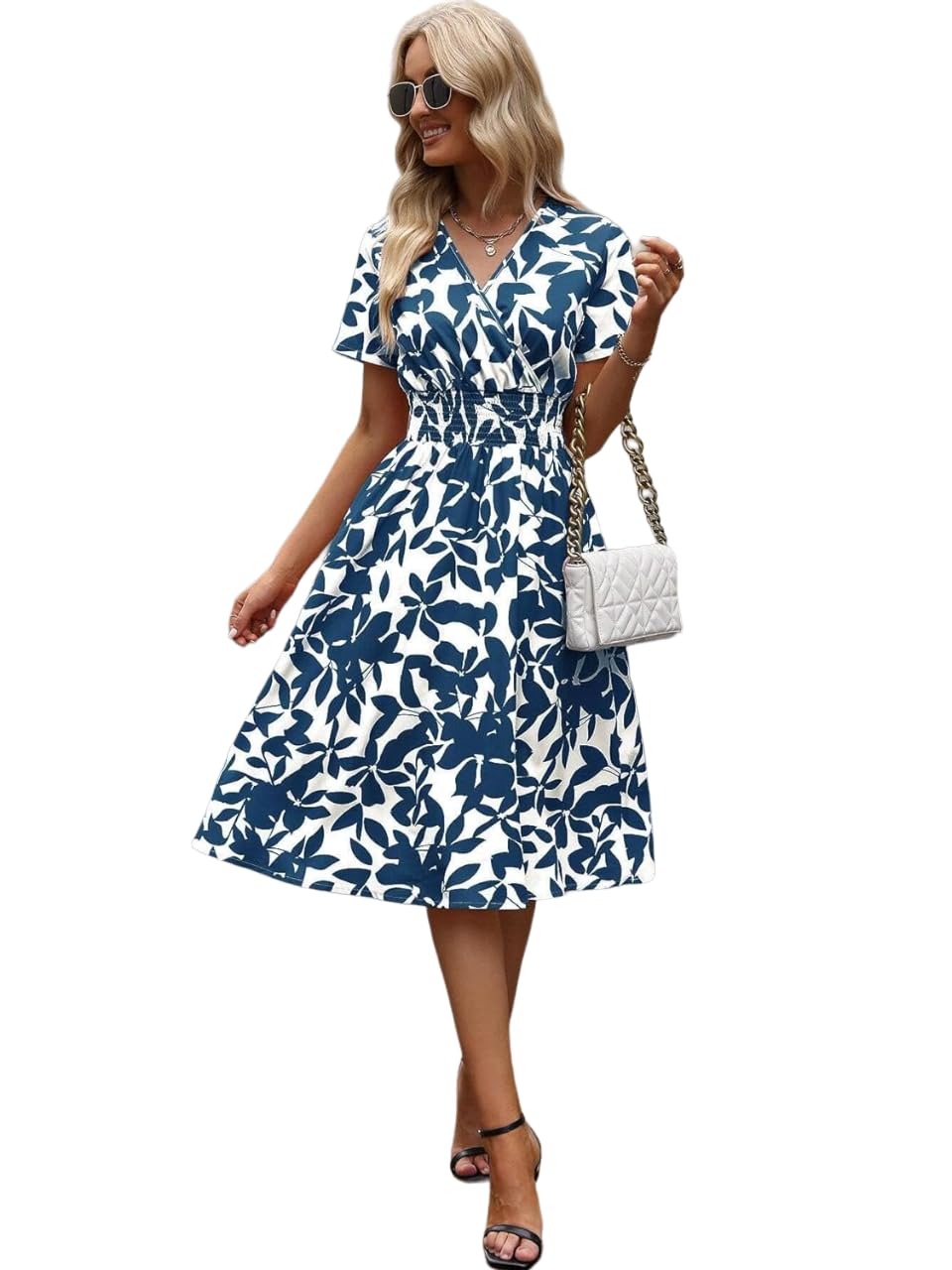 Sheetal Associates Women Casual Regular Sleeves Crepe Printed Fit And Flare Dress Blue
