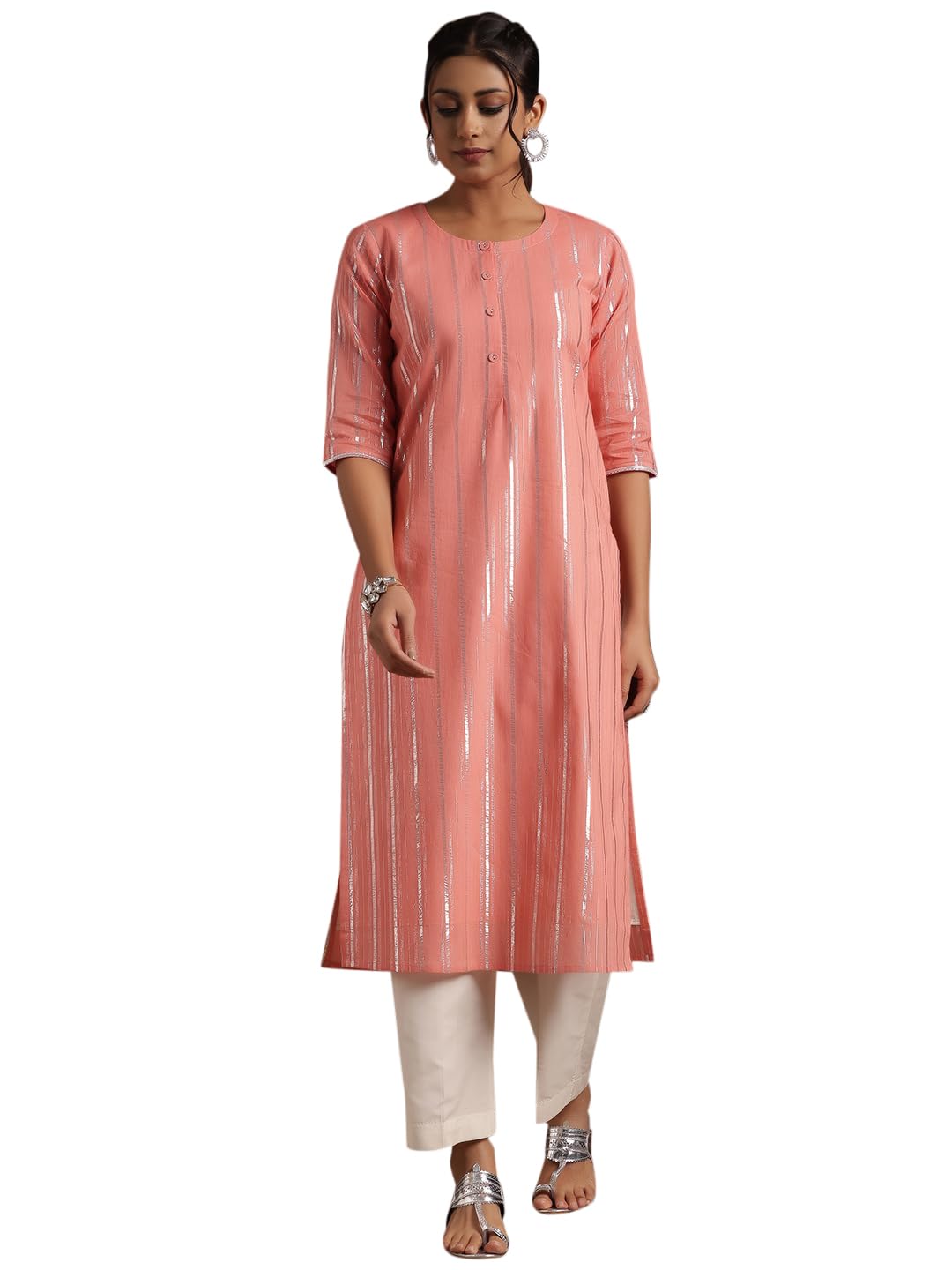 Libas WomenS Cotton Straight Kurta (29197_Peach