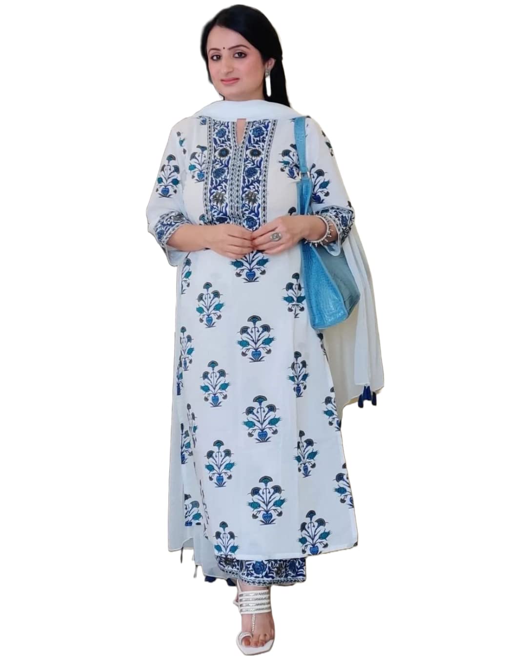 GoSriKi Women's Cotton Straight Kurta with Palazzo & Dupatta (Liba-Guldasta-Go1)