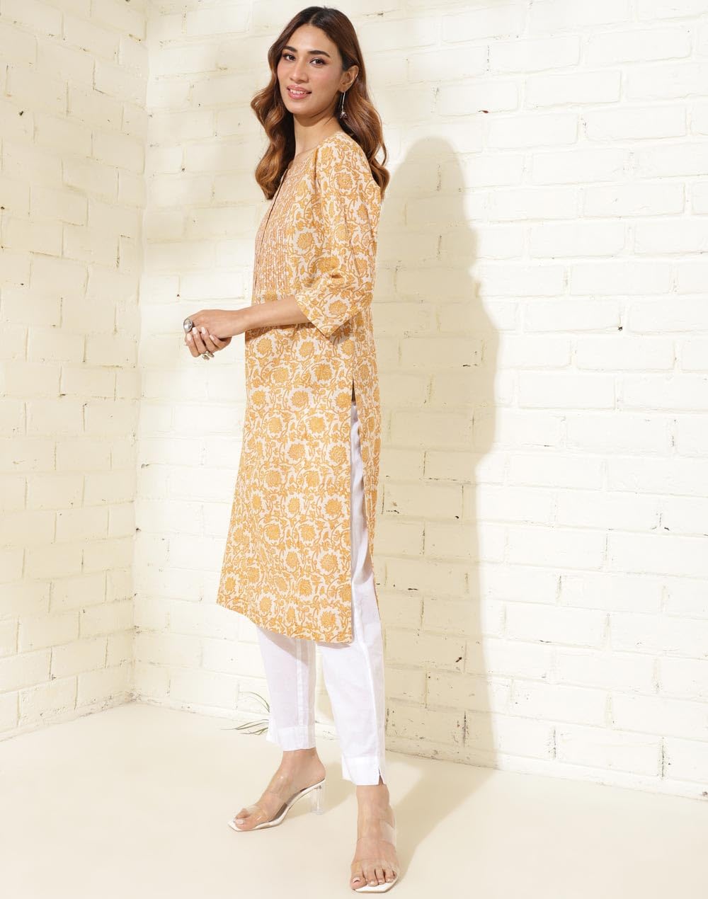 Fabindia WomenS Cotton Printed Regular Kurta (1037296Yellow_Yellow