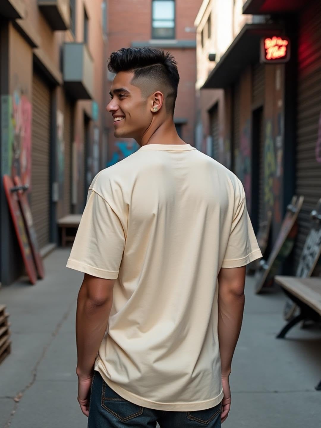 Nobero MenS Letter Print Regular Fit T-Shirt (1M-Twts-C0561-Wr_Sand