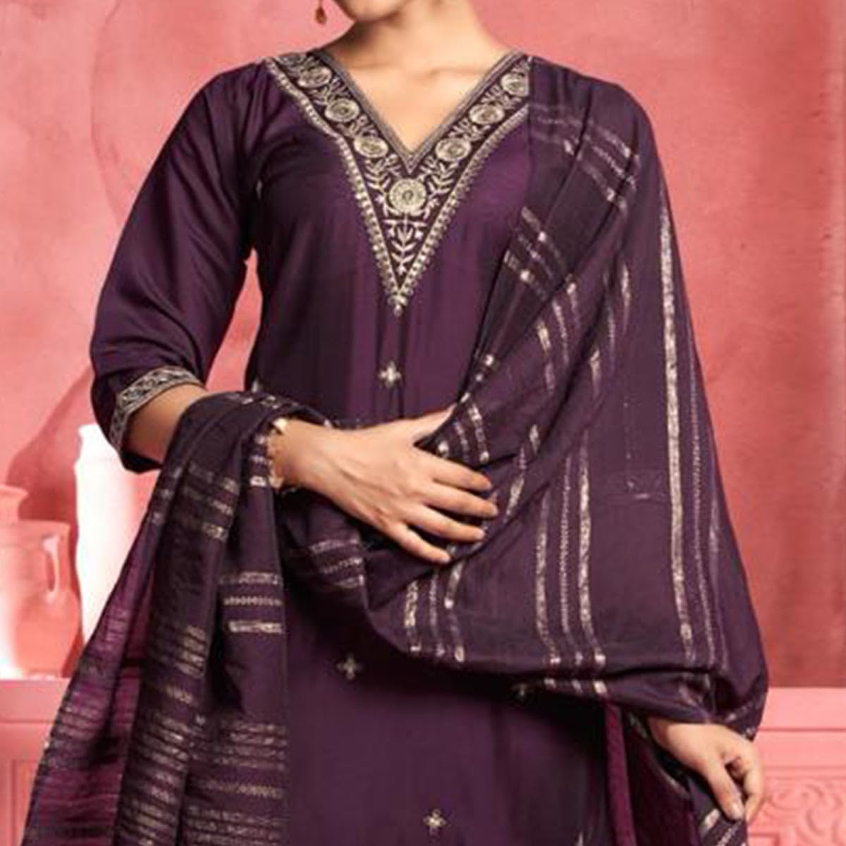 Lookmark WomenS Pure Cotton Straight Kurta Pant Dupatta Suit Set With Elegant Embroidery - Perfect For Every Occasion (Az-Lm-Og