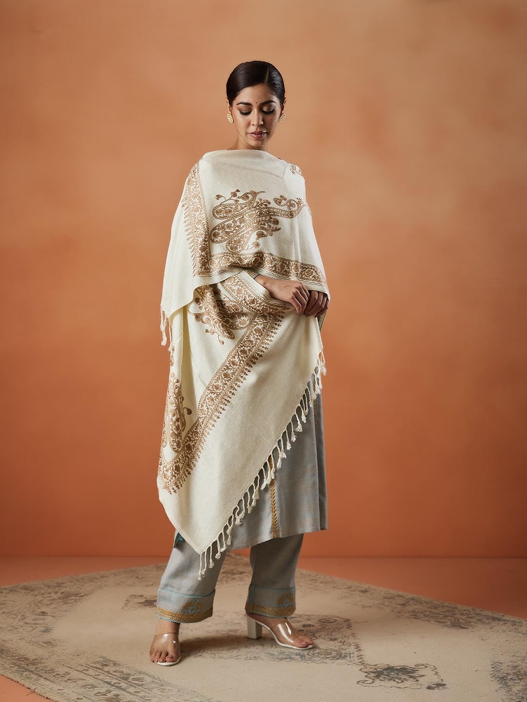 Pashmoda Women Nargis Kashmiri Aari Embroidery Stole (Size: 71X203 CM)