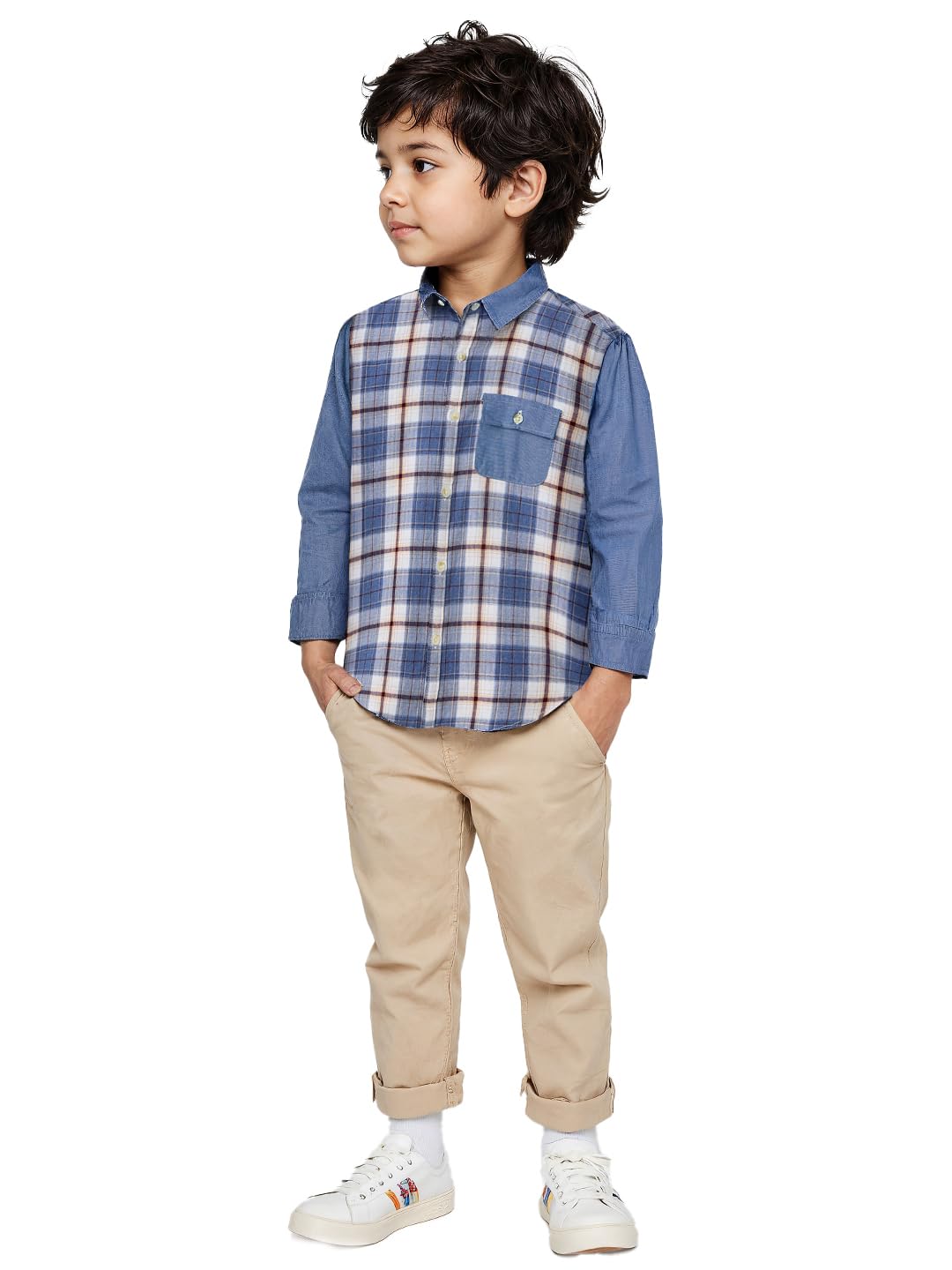 The Souled Store Plaid Shirt: Tartan Boys Long Sleeves Collared Neck Button Front Blue Regular Fit Cotton Shirts (2-8 Yrs)