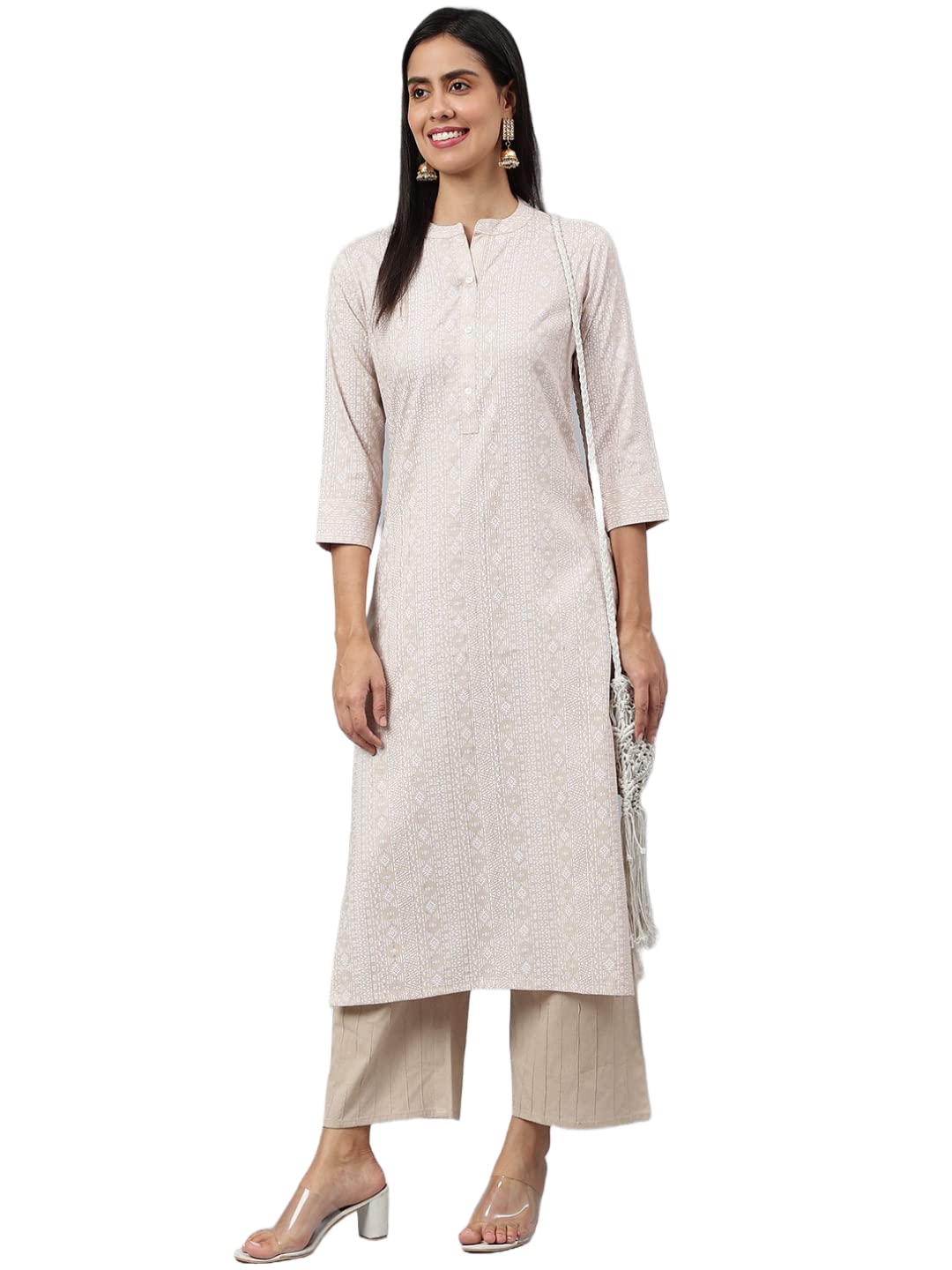 ANNI DESIGNER Womens Cotton Blend Straight Printed Kurta (Sufa_Cream_XL_Cream_X-Large)