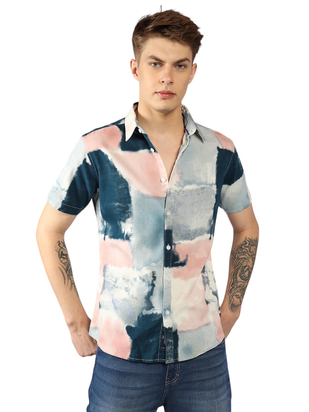 Dennis Lingo MenS| Pink| Half Sleeve| Spread Collar| Printed| Regular Fit| Casual Shirt