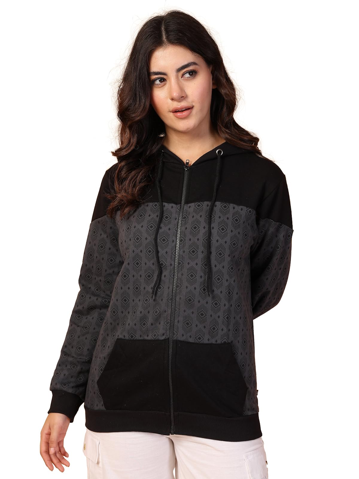 Rigo Fleece Oversized Jackets for Women | Hooded & High Neck Jackets for Women | Full Sleeves Winter Wear Jacket for Women Dark