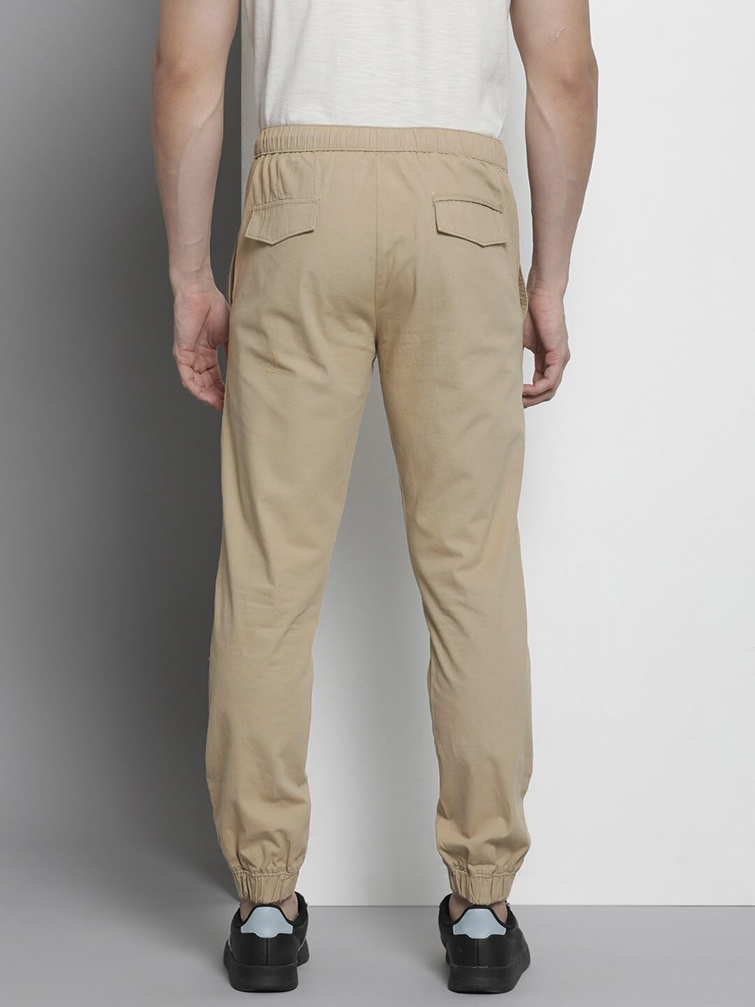 The Indian Garage Co Men Regular Fit Solid Mid-Rise Woven Joggers Khaki