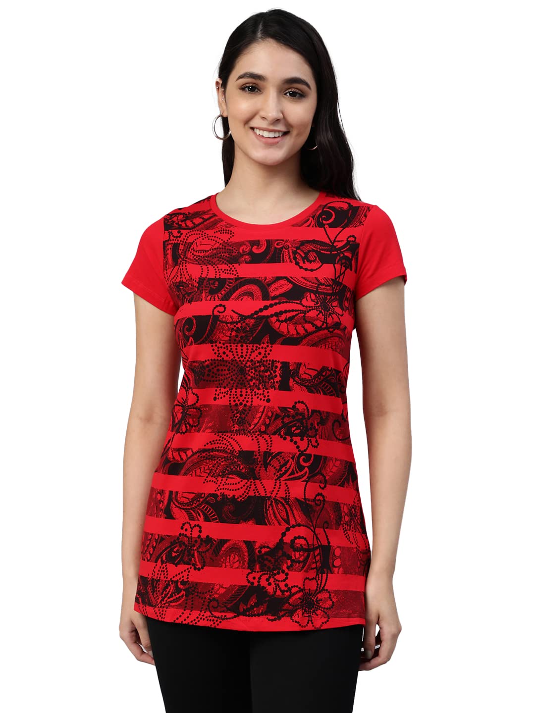 Lyra Pure Cotton Round Neck Long Printed T-Shirt For Women