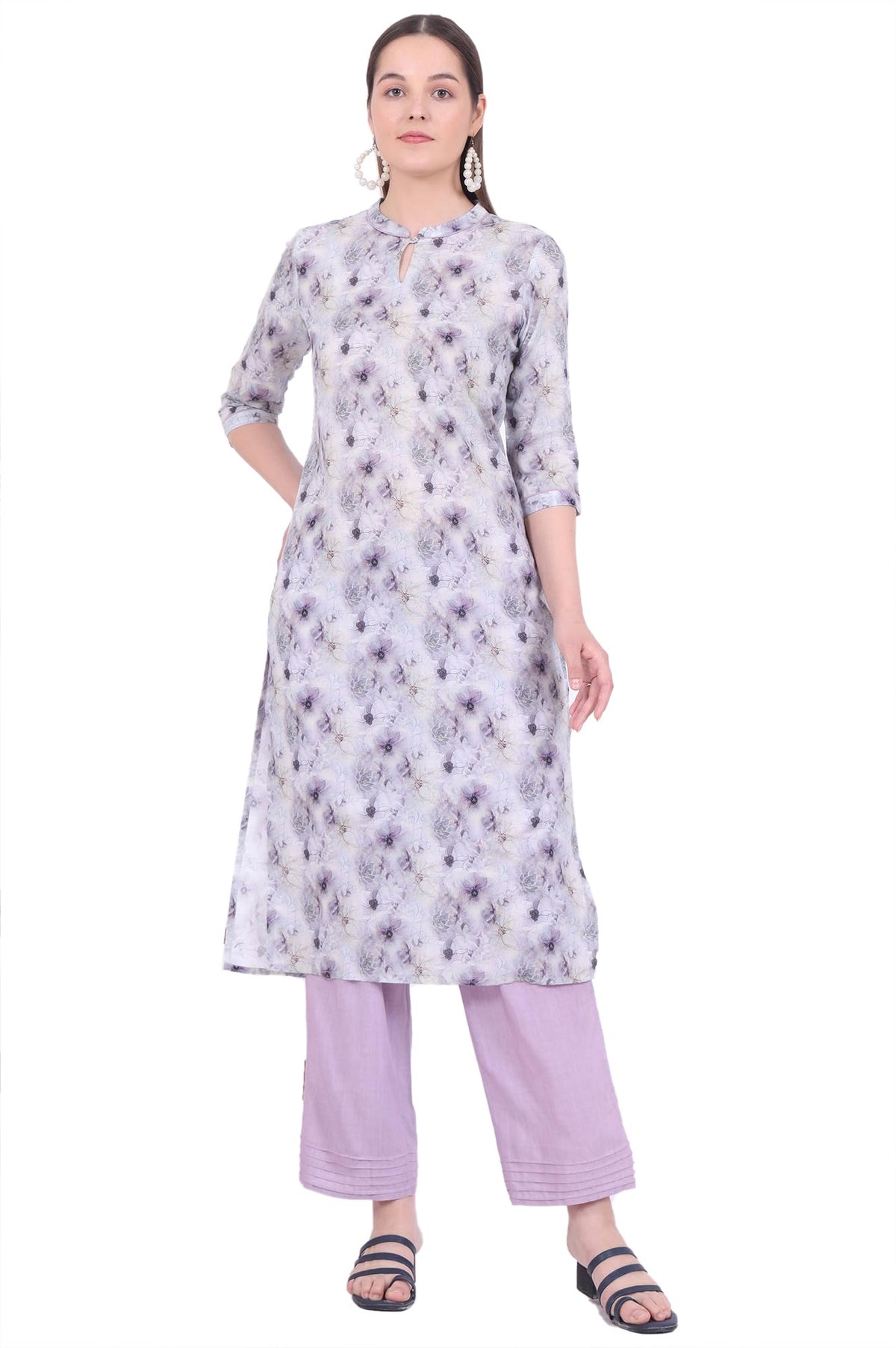 Aurelia Womens Printed Pure Cotton Straight Kurta with Palazzo & Dupatta Set
