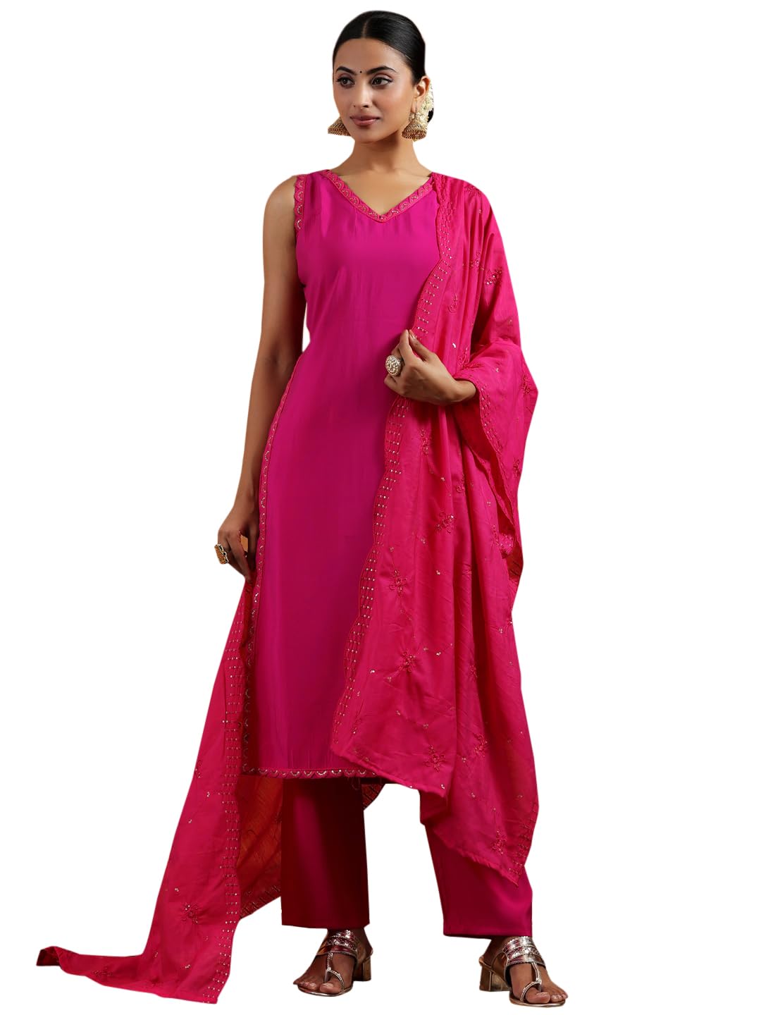 Libas Womens Silk Blend Kurta Sets (35610_Red