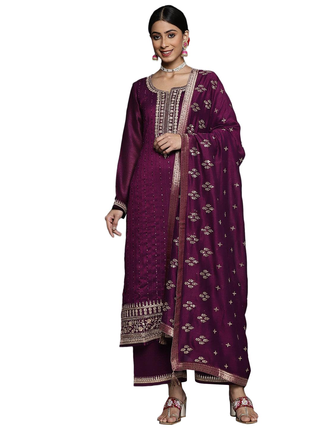 Libas Womens Silk Blend Kurta Sets (33416O_Purple