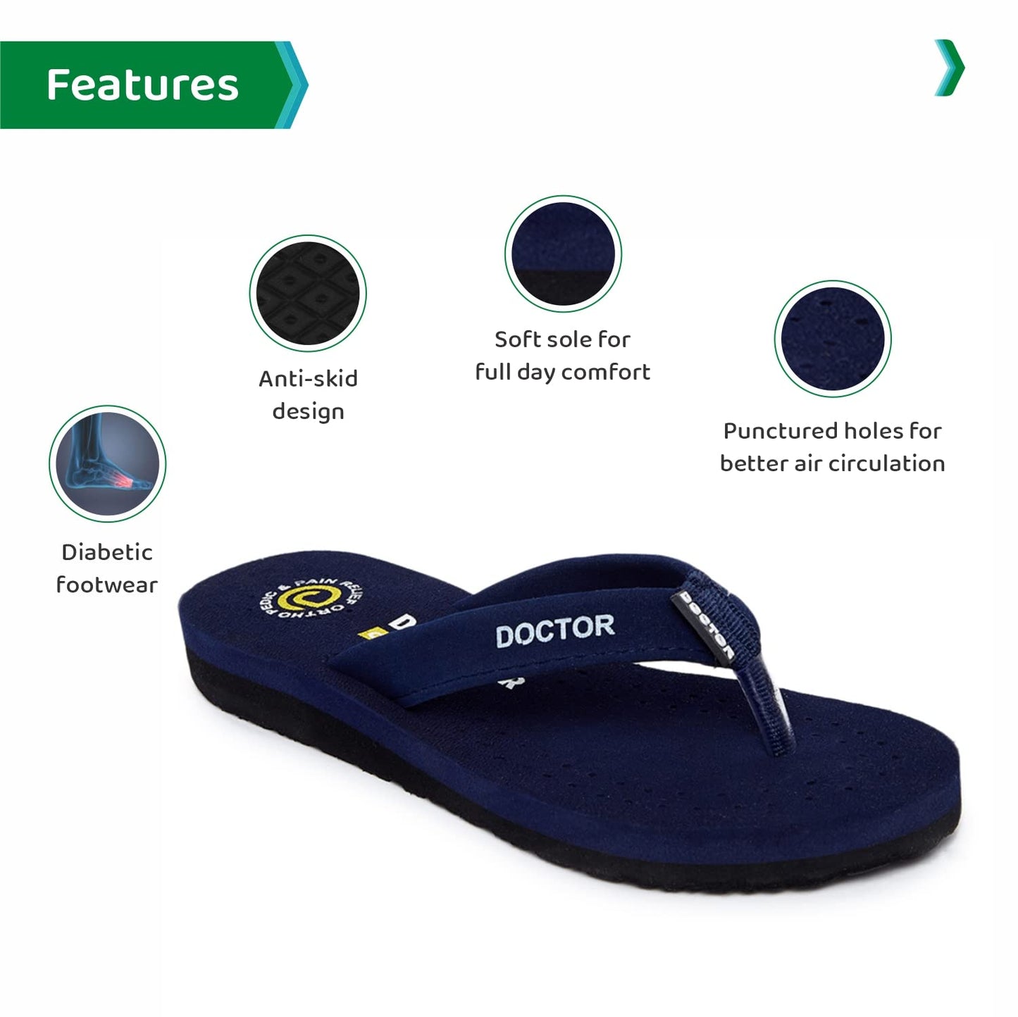 Ortho Joy Doctor Orthopedic Ladies Slippers | Soft Chappal For Women | Comfortable WomemsS Slipper | Mcr Chappals For Women Blu