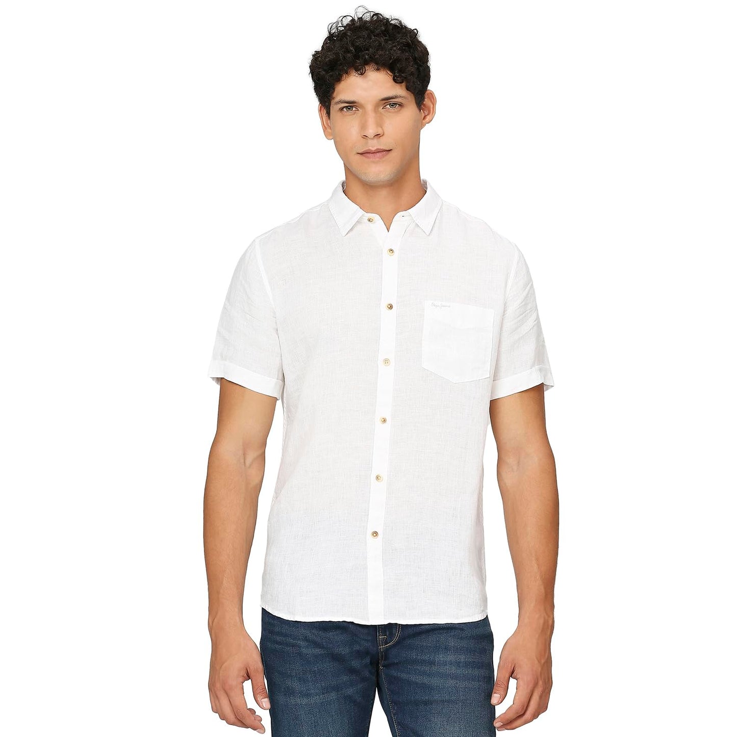 Pepe Jeans MenS Solid Regular Fit Shirt (Pm308260_White