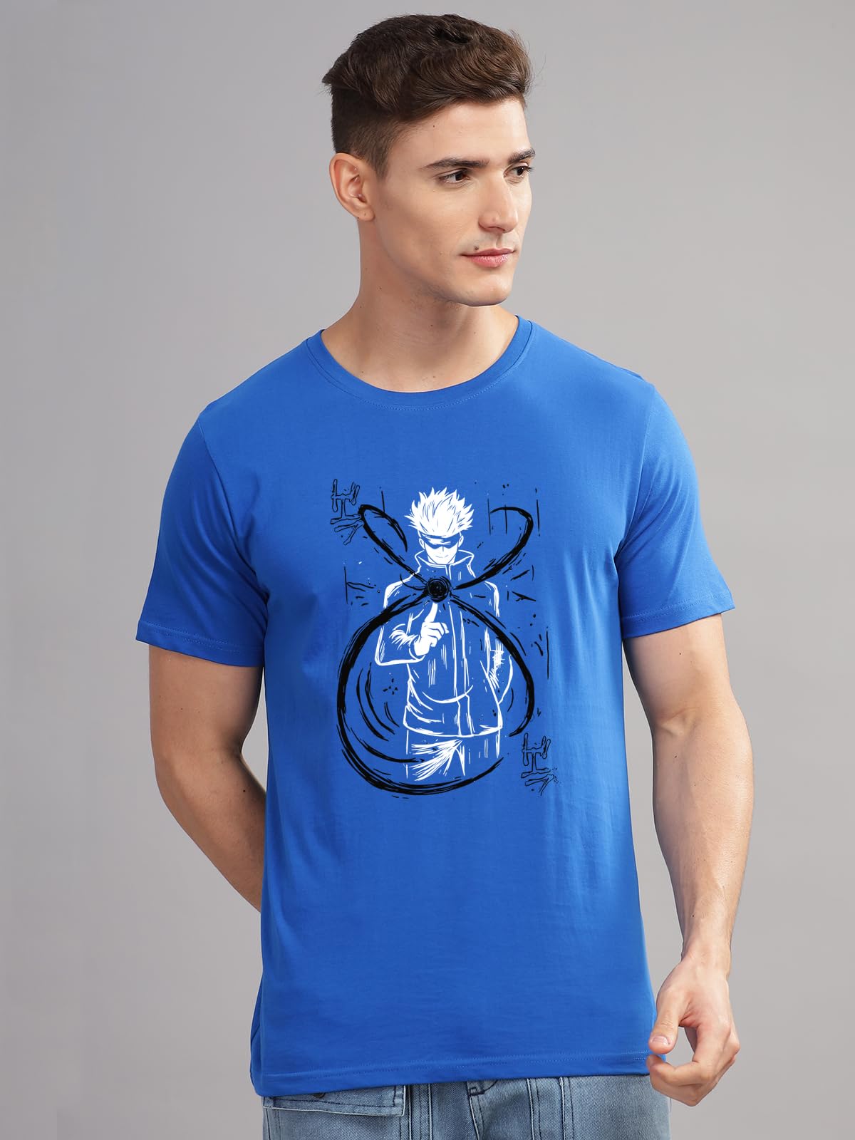 ADRO Mens Anime T Shirt - Premium Cotton Anime Gojo Tshirt - Perfect for Anime Fans Print and Comfortable Fit Royal Blue T-Shirt