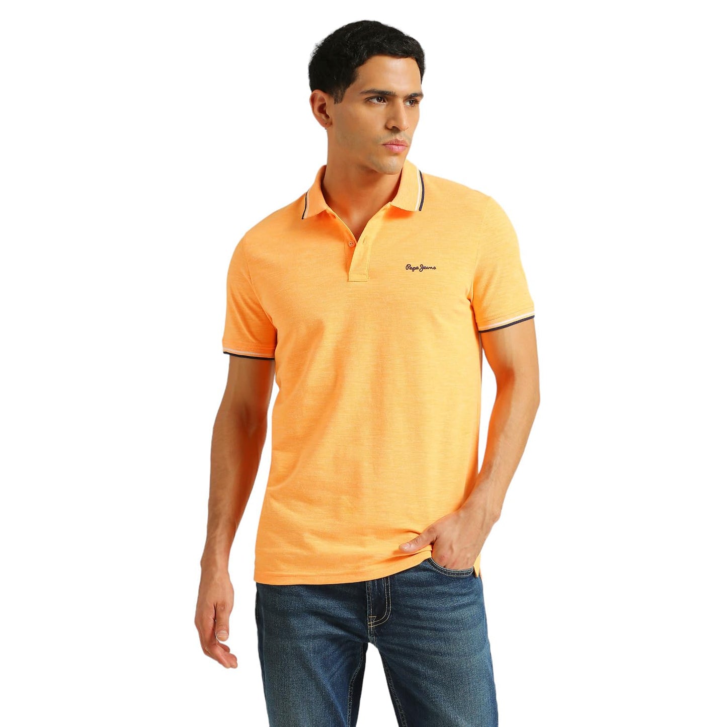 Pepe Jeans Men Cotton Regular Fit Solid T-Shirts Orange, Medium