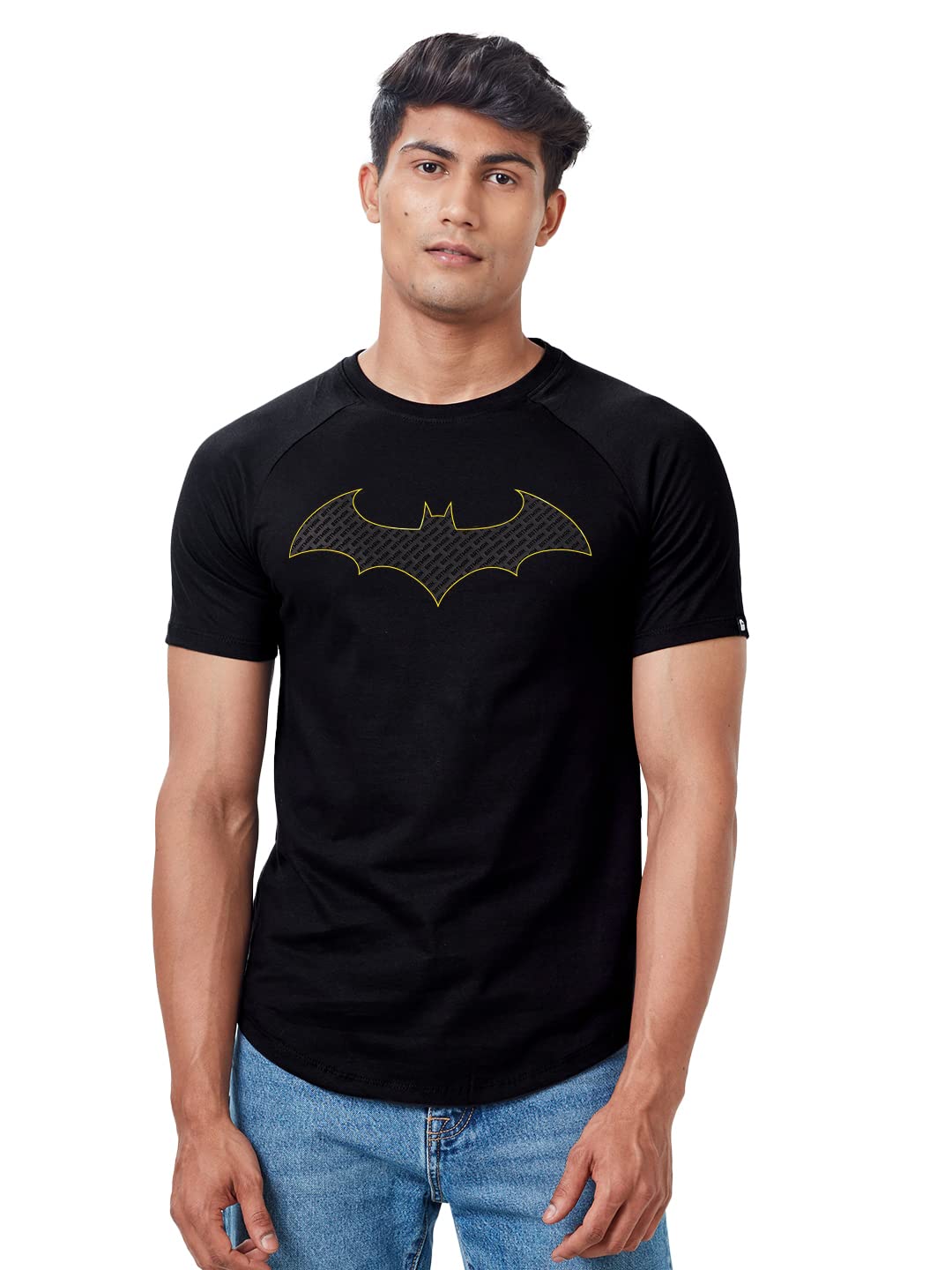 The Souled Store Men Official Batman: The Emblem Black Printed Drop Cut T-Shirts