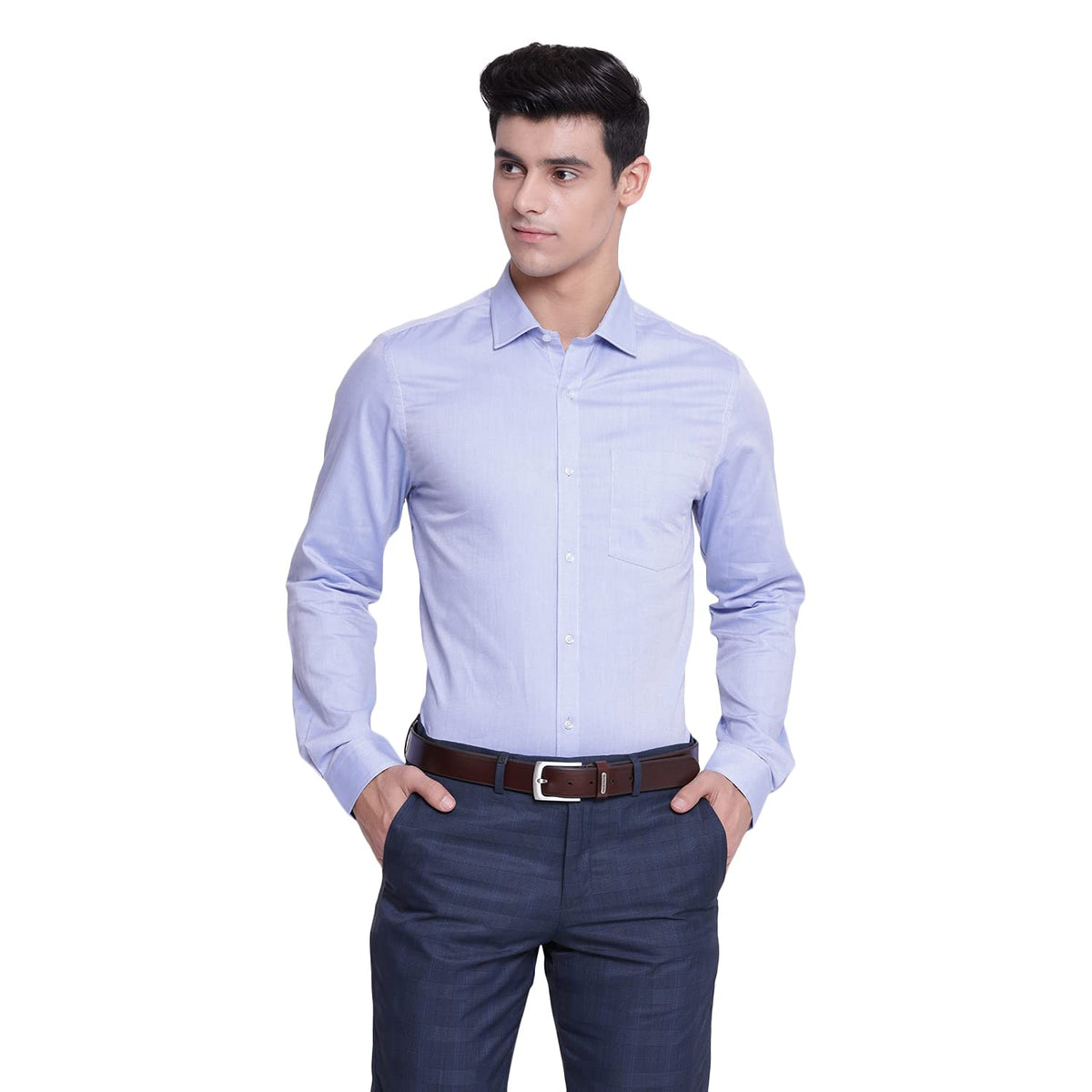 Turtle Men 100% Cotton Light Blue Solid Slim Fit Full Sleeve Formal Shirt