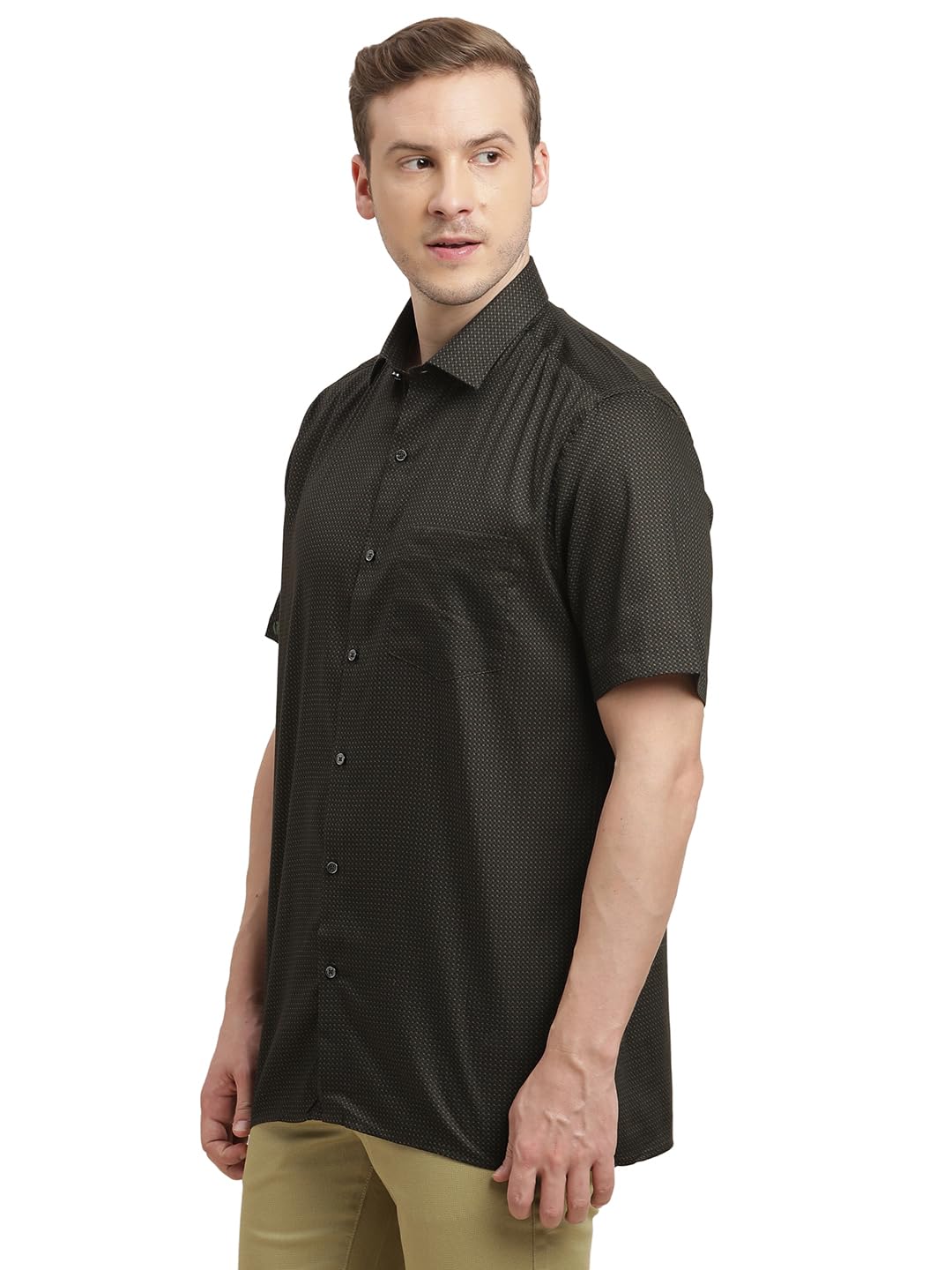 Turtle Men 100% Cotton Regular Fit Black Printed Half Sleeve Formal Shirt