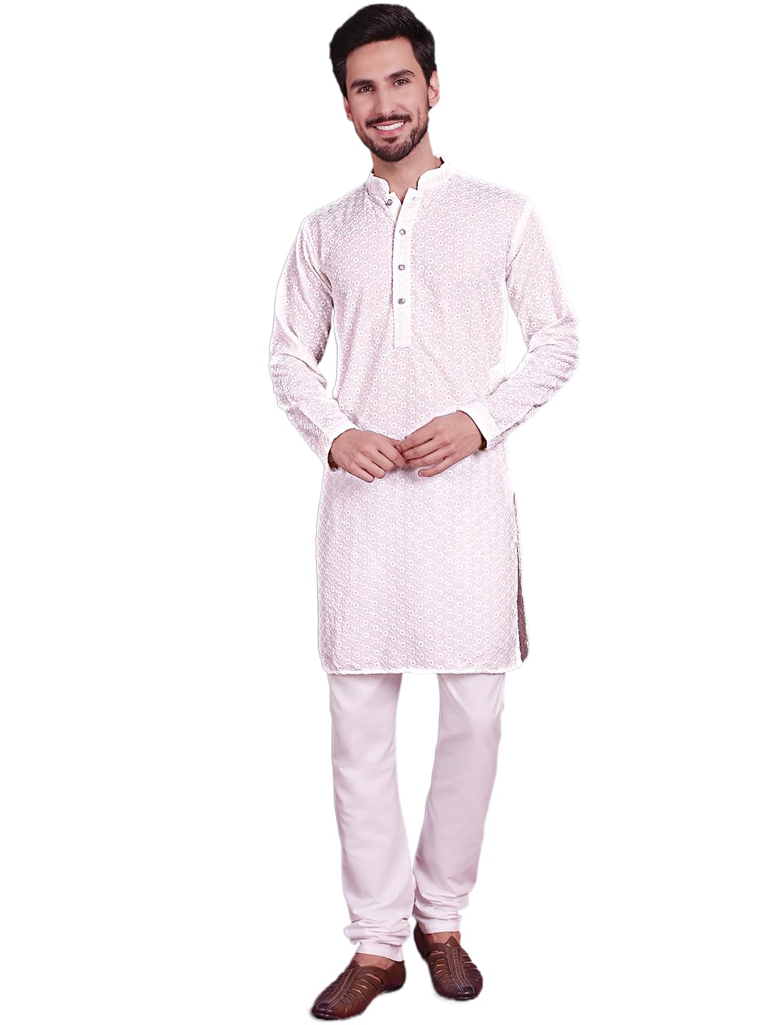 Jompers Mens Chikankari Embroidered And Sequins Kurta Churidar Set