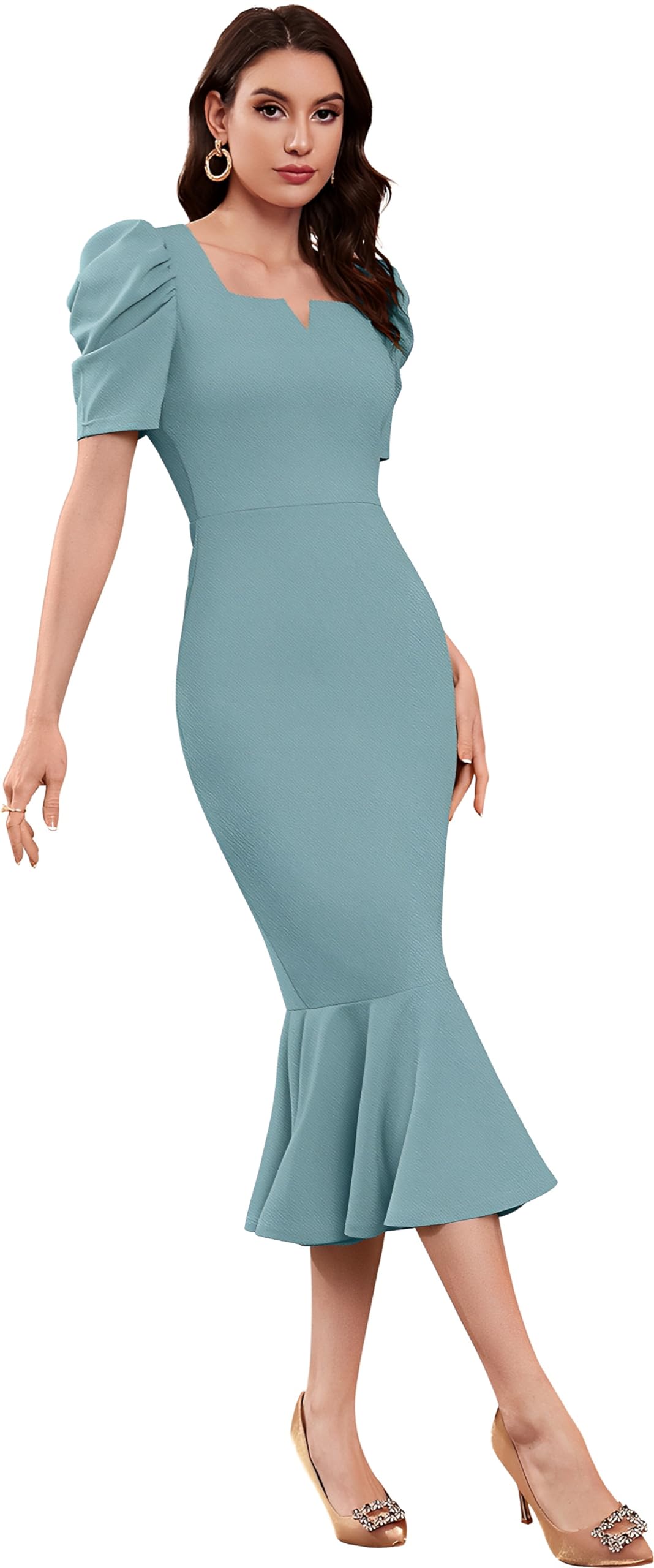 Satpurush WomenS Polyester Blend Cocktail Midi Dress (Bvm-144_Teal