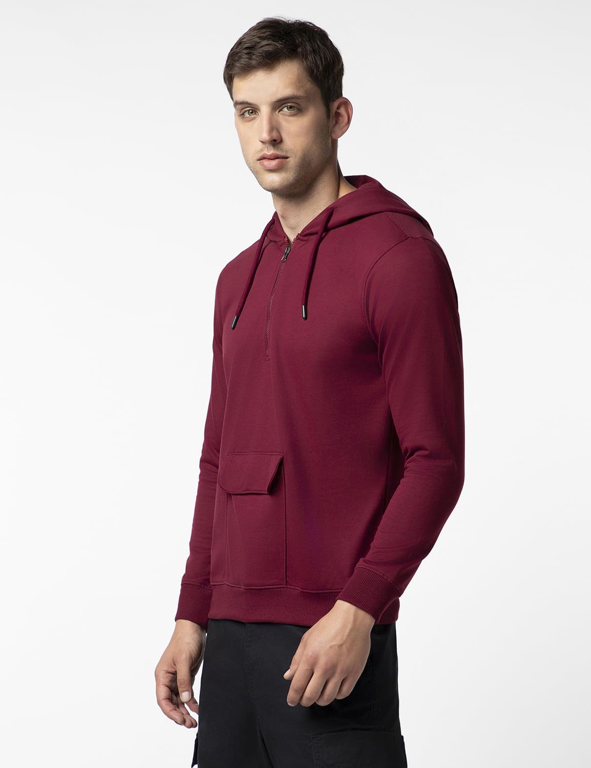 FYLTR Mens Casual Full Sleeve Hoodie with Drawstring - Half Zip Closure | Utility Pocket with Flap | Casual Winterwear for Men