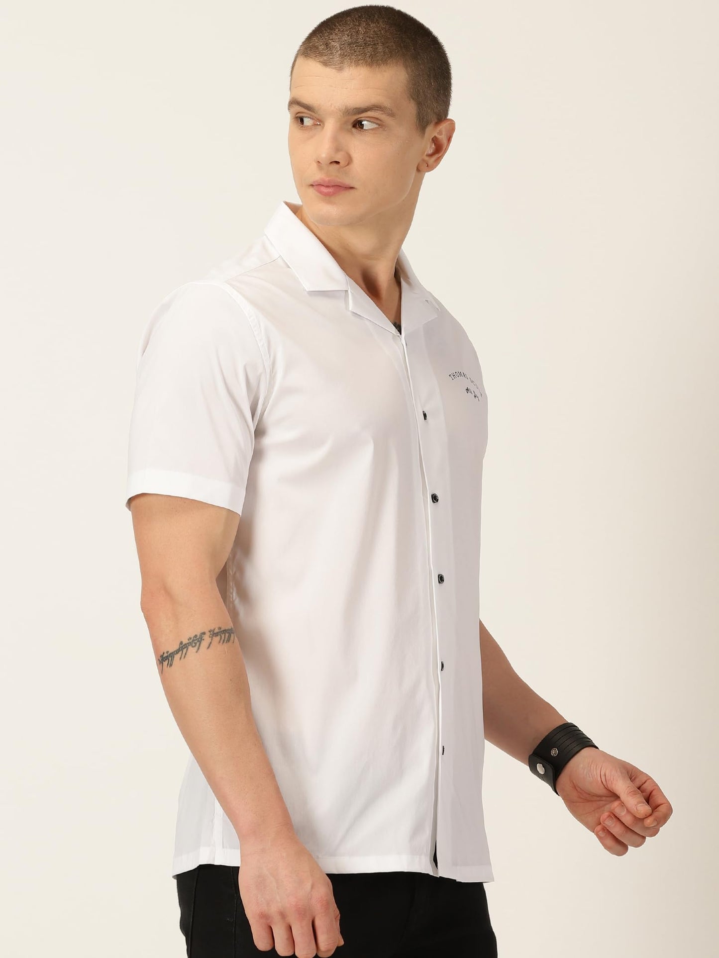 Thomas Scott Classic Slim Fit Cuban Collar Casual Shirt White