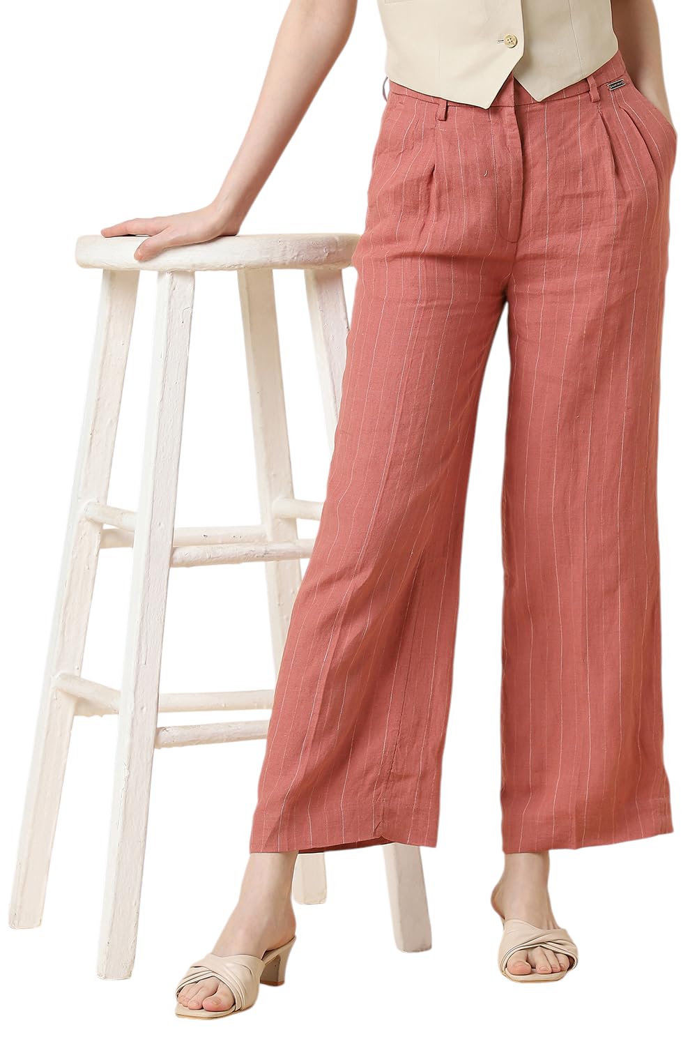 Allen Solly Women Regular Fit Striped Casual Linen Pants