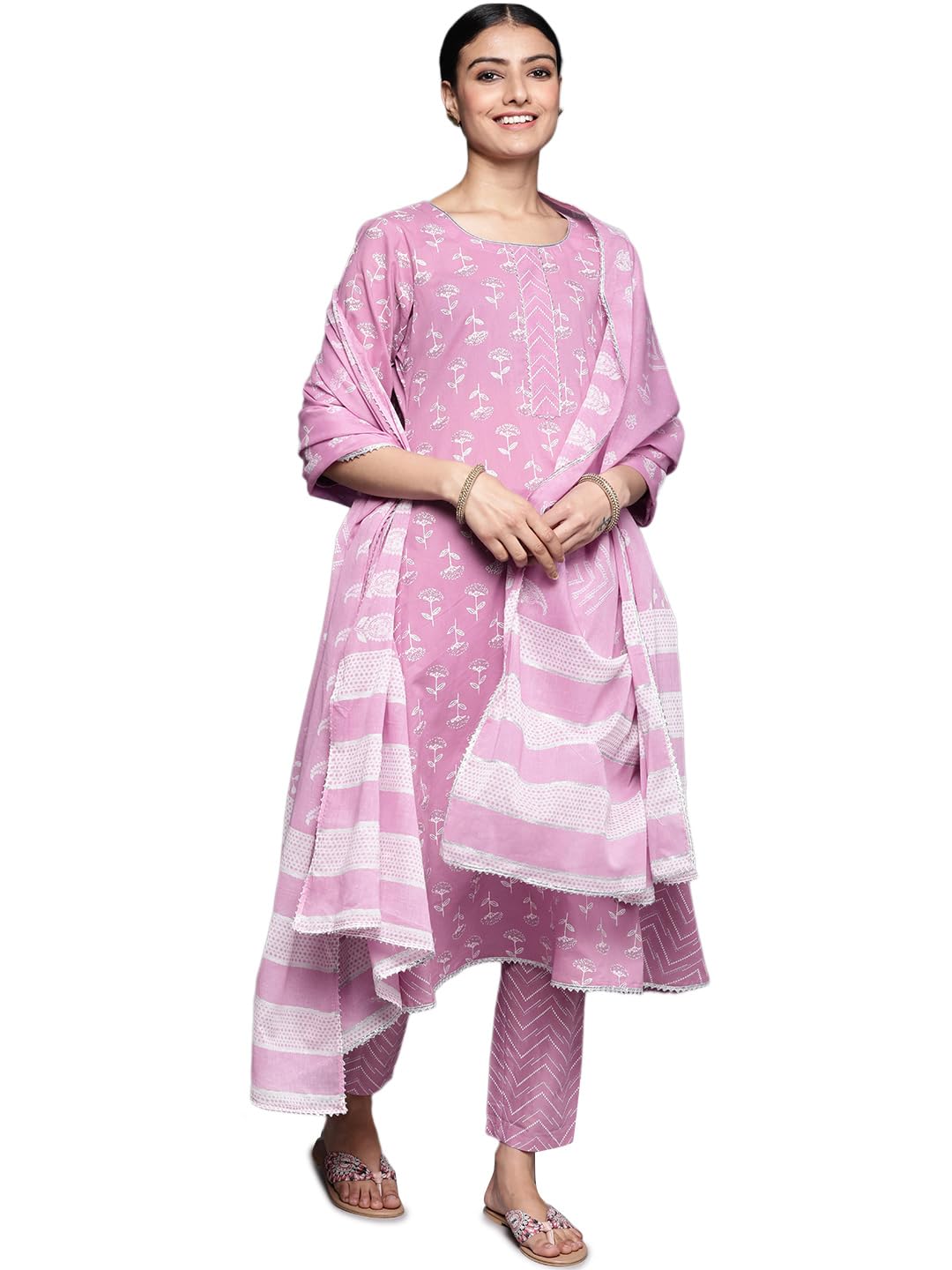 Libas WomenS Cotton Printed Regular Fit Kurta Sets (33239O_Lavender