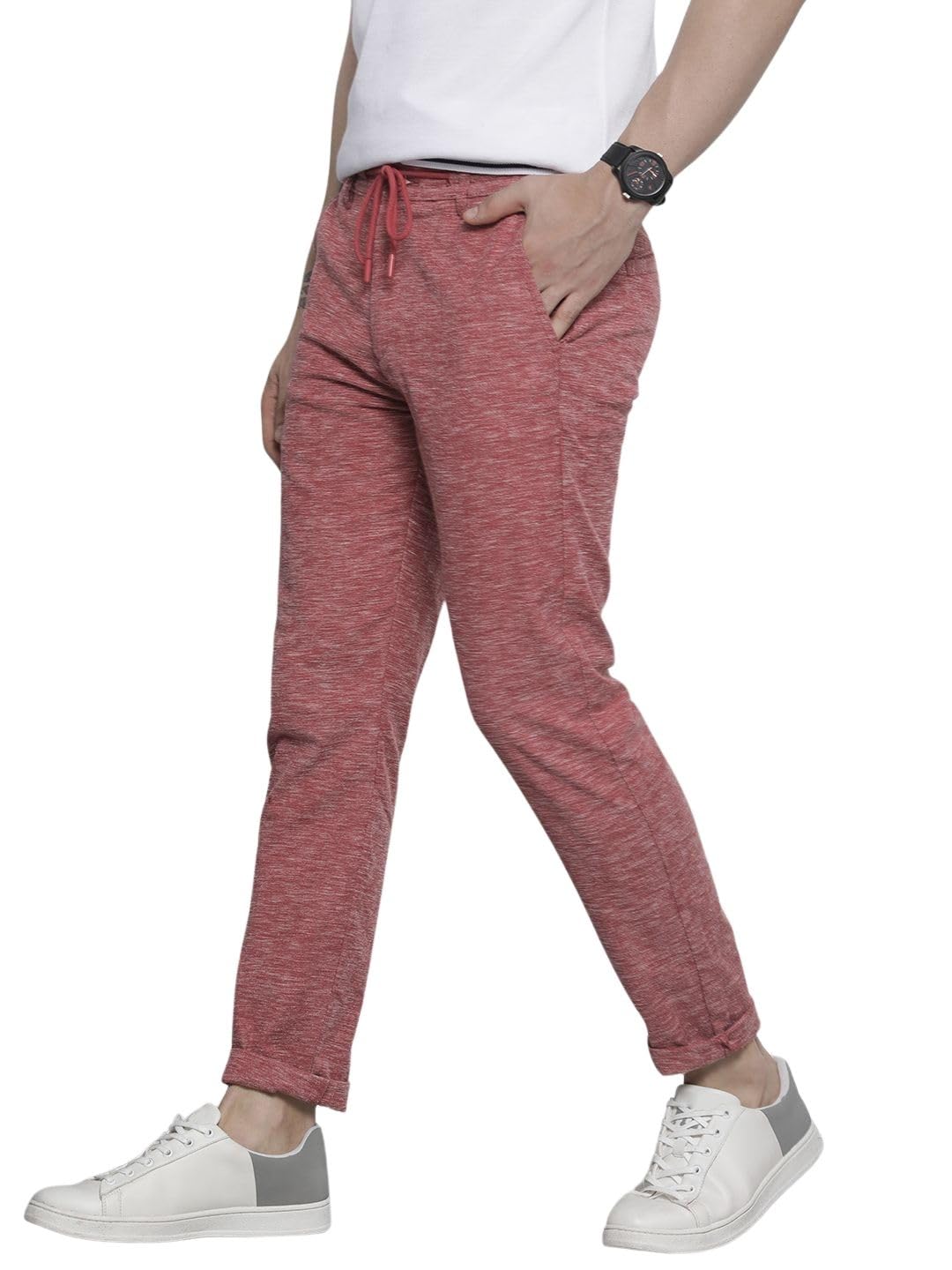 The Indian Garage Co Men Slim Fit Solid Mid-Rise Jogger Trousers Red