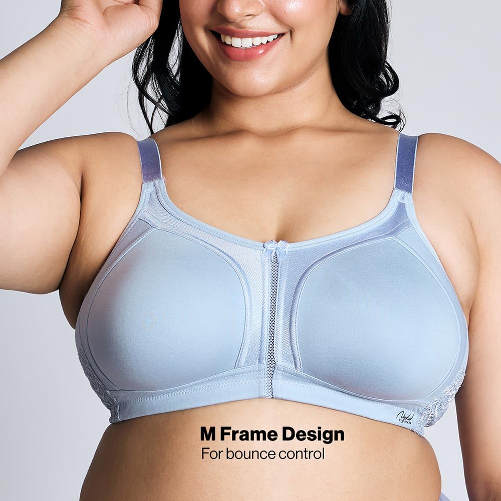 Nykd By Nykaa WomenS Full Support M-Frame Heavy Bust Everyday Cotton Bra | Non-Padded | Wireless | Full Coverage| Bra, Nyb101, L